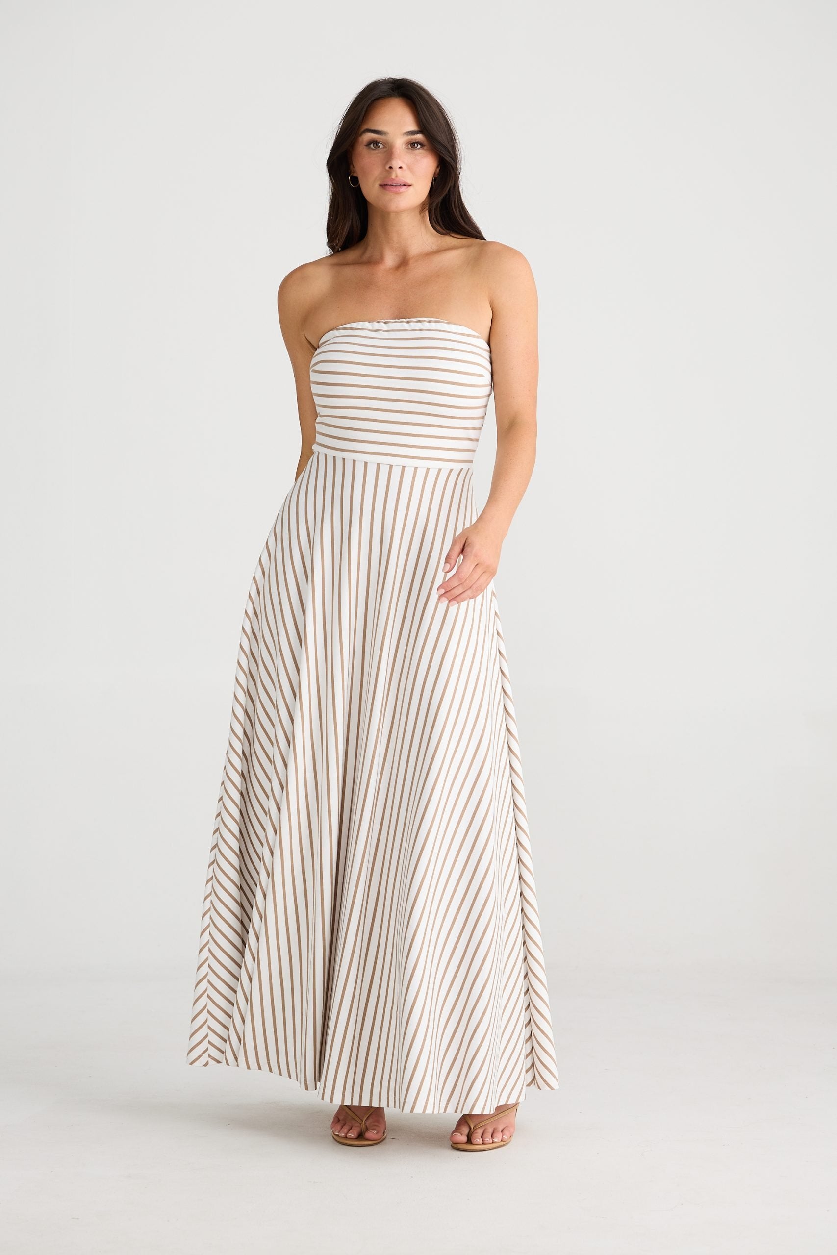 Collection of BT24532-1_Thandie Strapless Dress_Latte Stripe_2 in a gallery layout