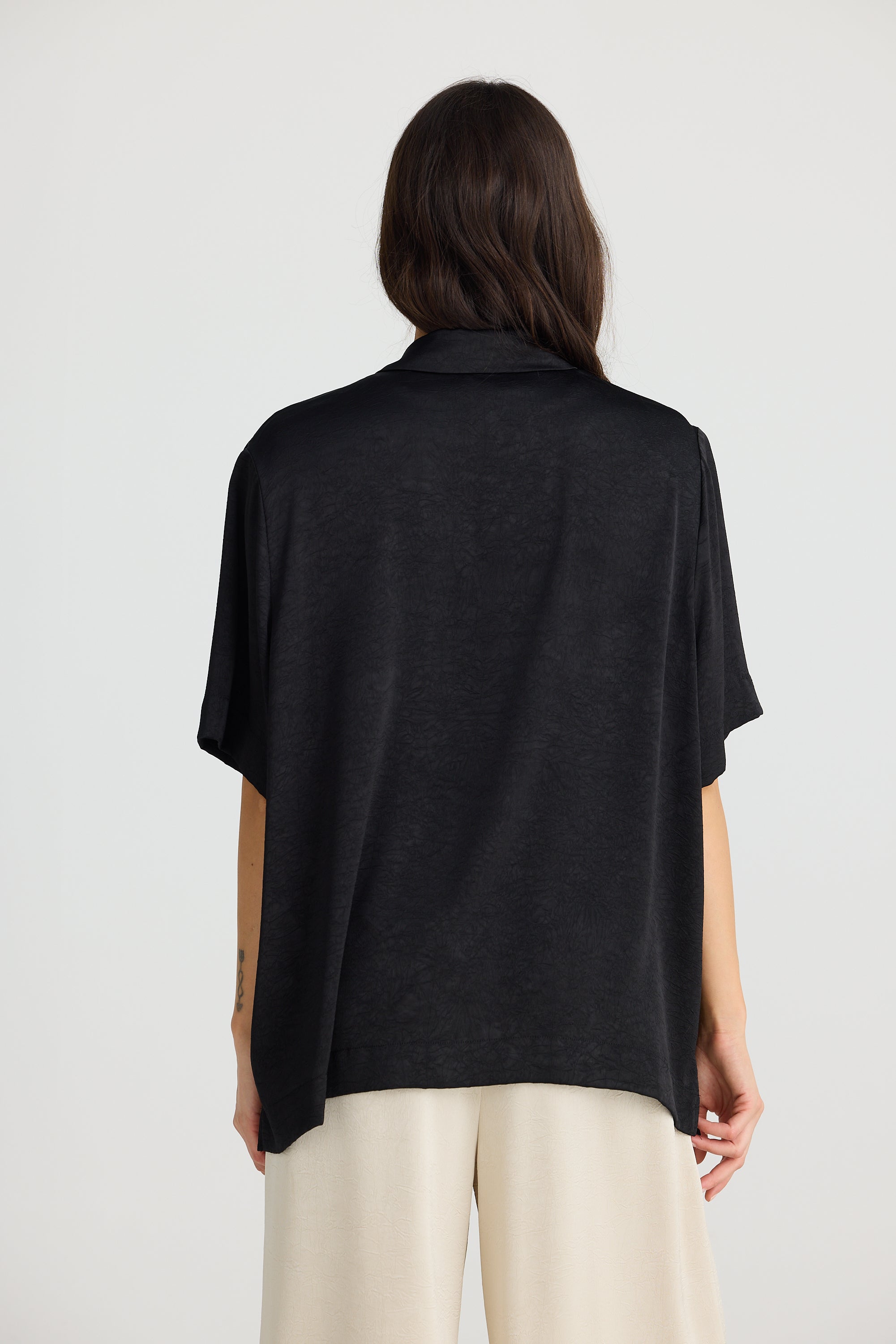 Collection of Brave and True Dana Shirt - Black Crinkle Satin in a gallery layout