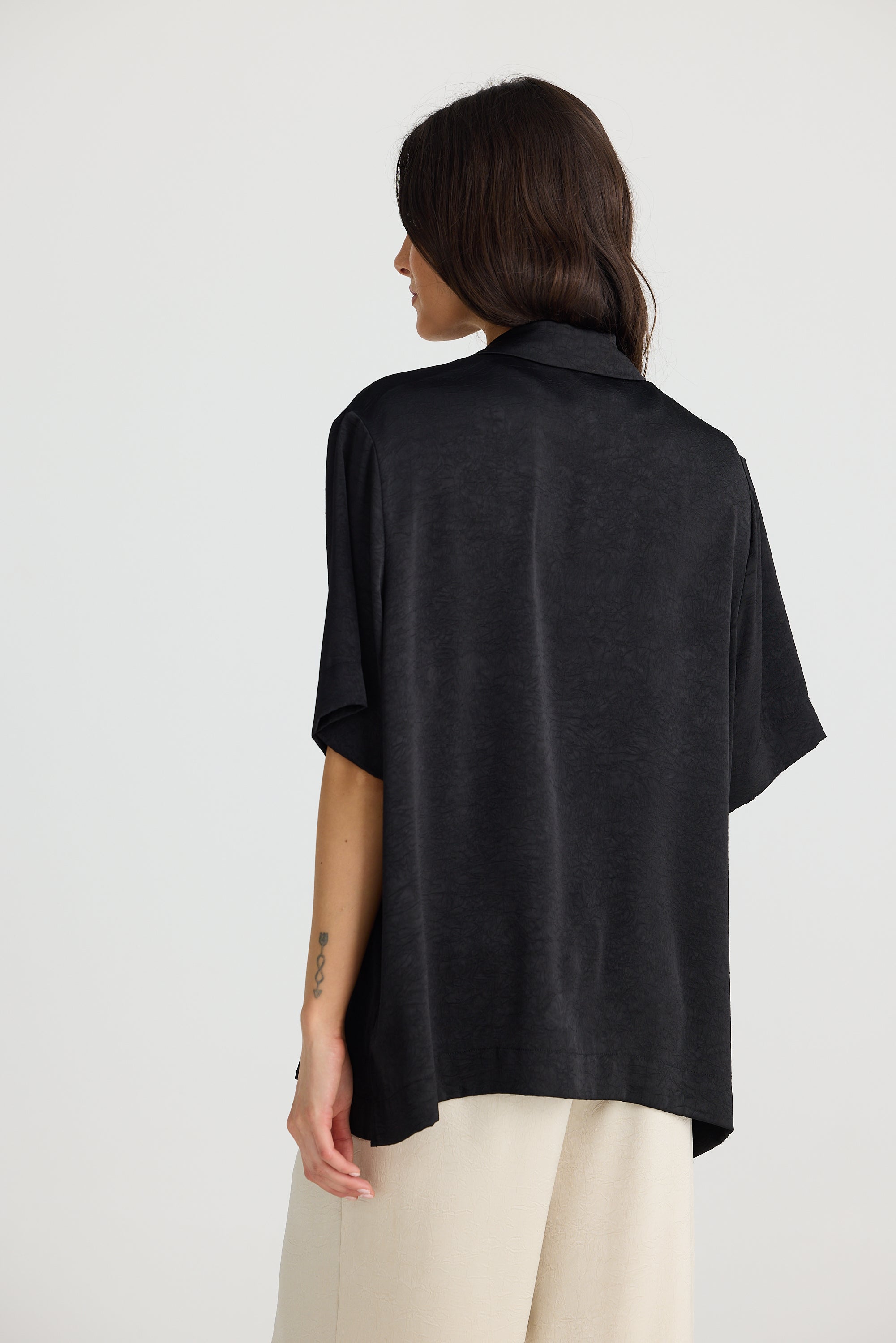 Collection of Brave and True Dana Shirt - Black Crinkle Satin in a gallery layout
