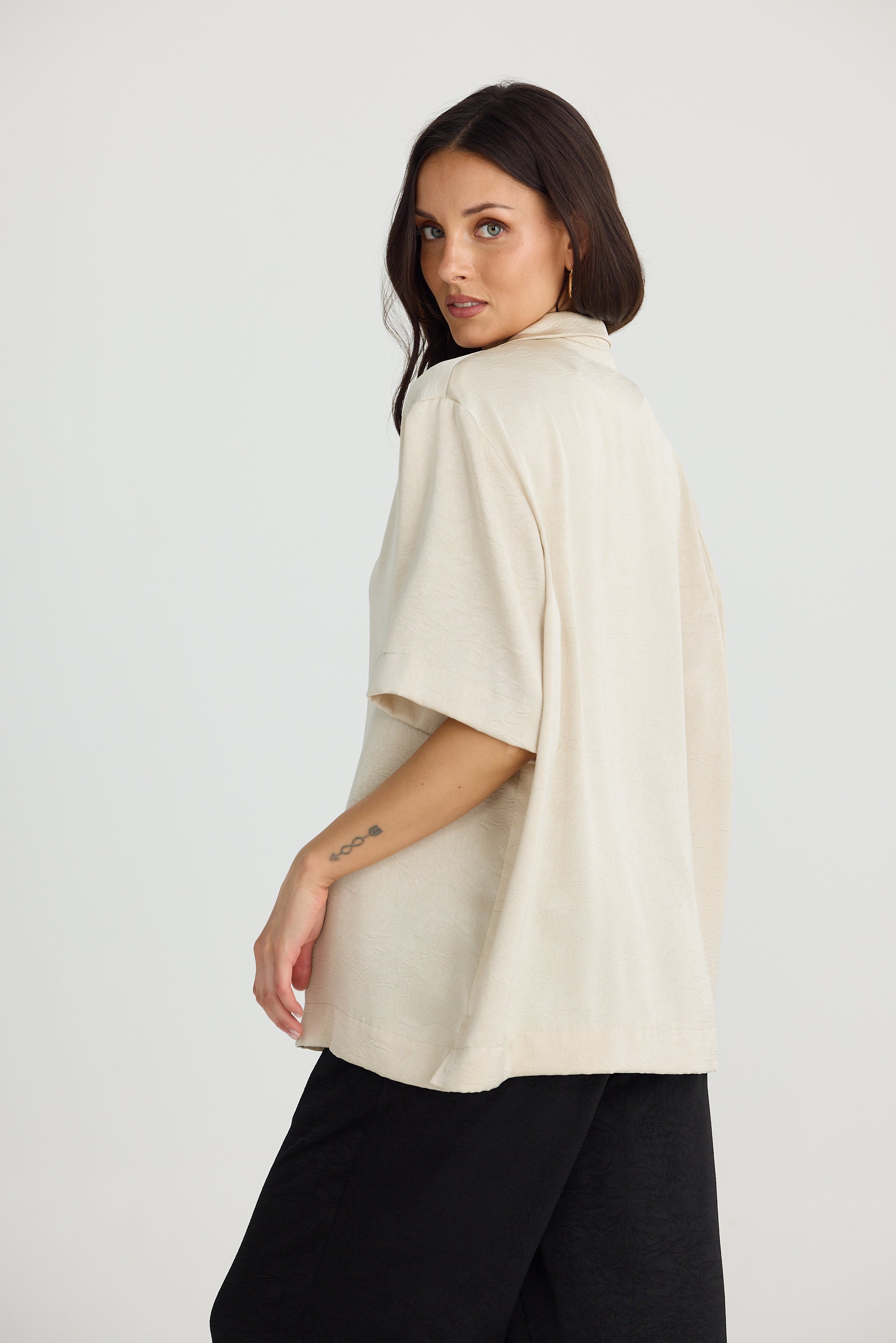 Collection of Brave and True Dana Shirt - Oyster Crinkle Satin in a gallery layout