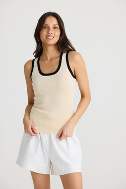 Collection of Brave and True Ollie Contrast Top - Sand w/ Black in a gallery layout