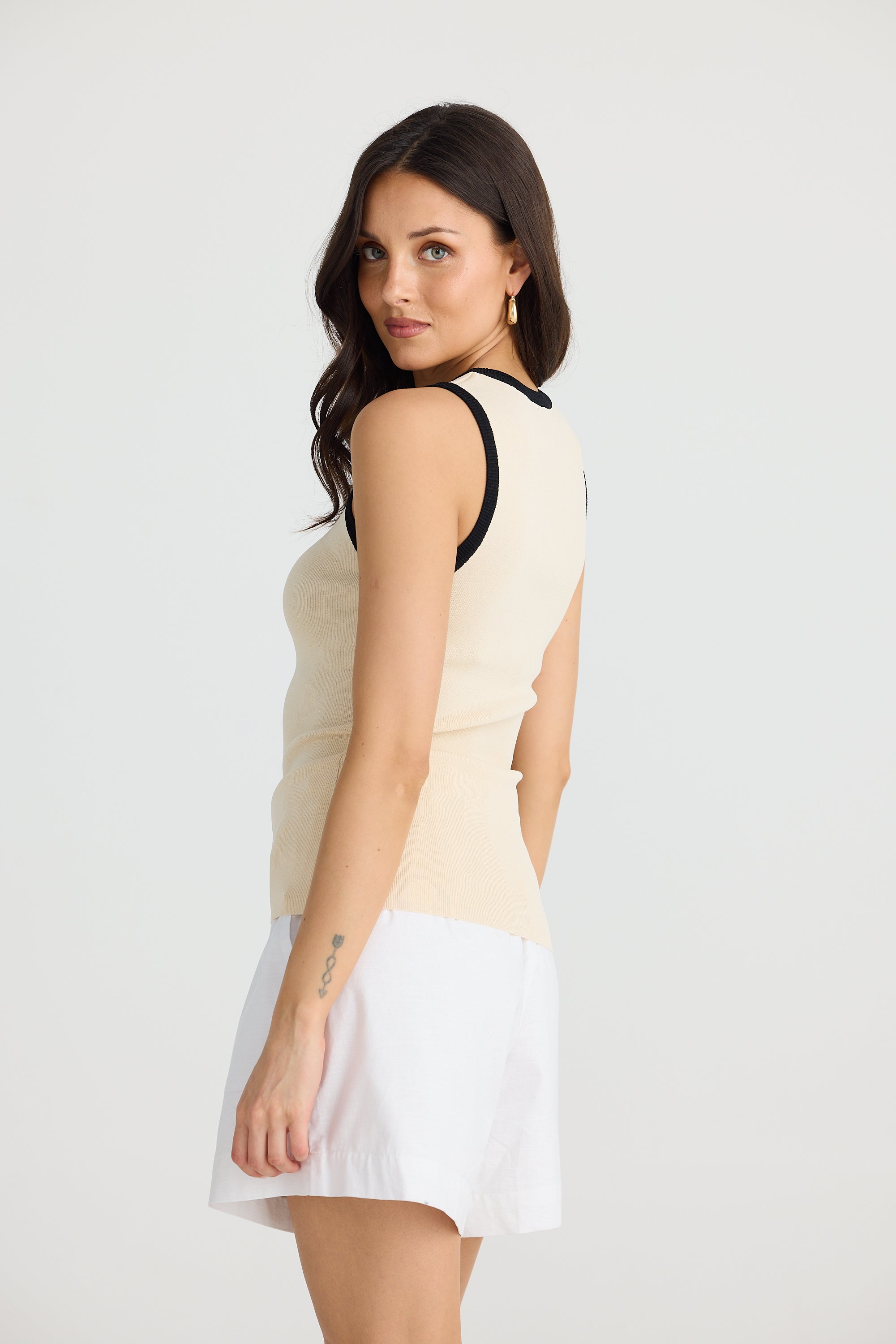 Collection of Brave and True Ollie Contrast Top - Sand w/ Black in a gallery layout