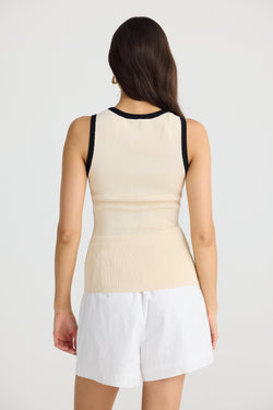 Collection of Brave and True Ollie Contrast Top - Sand w/ Black in a gallery layout