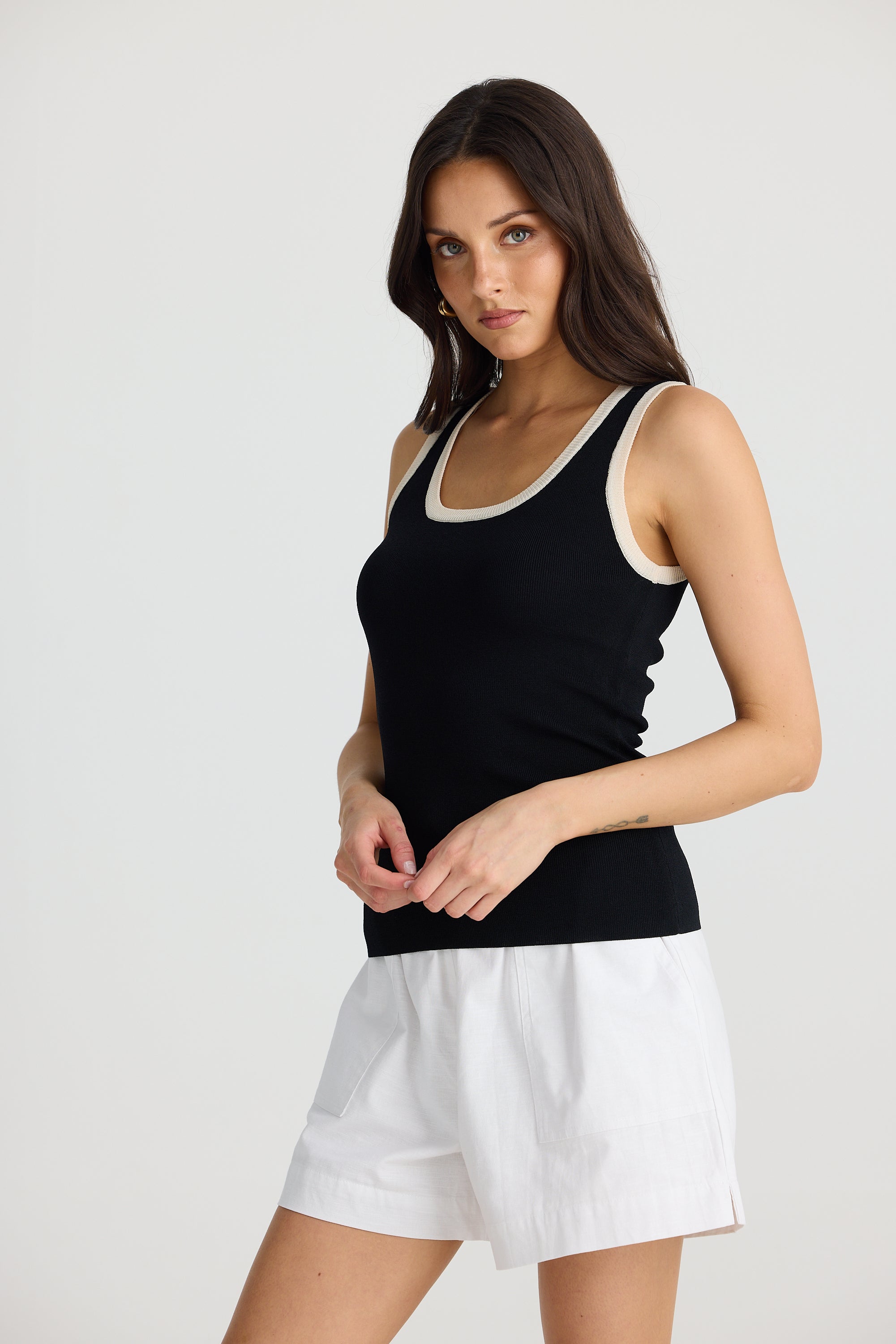 Collection of Brave and True Ollie Contrast Tank - Black w/ Sand in a gallery layout