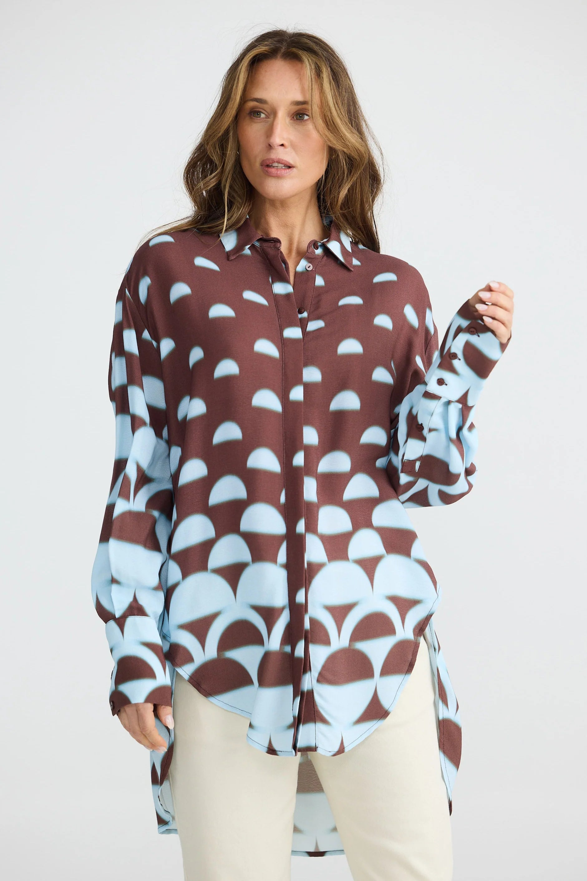 Collection of Brave and True Henley Shirt - Blue/Brown Geo in a gallery layout