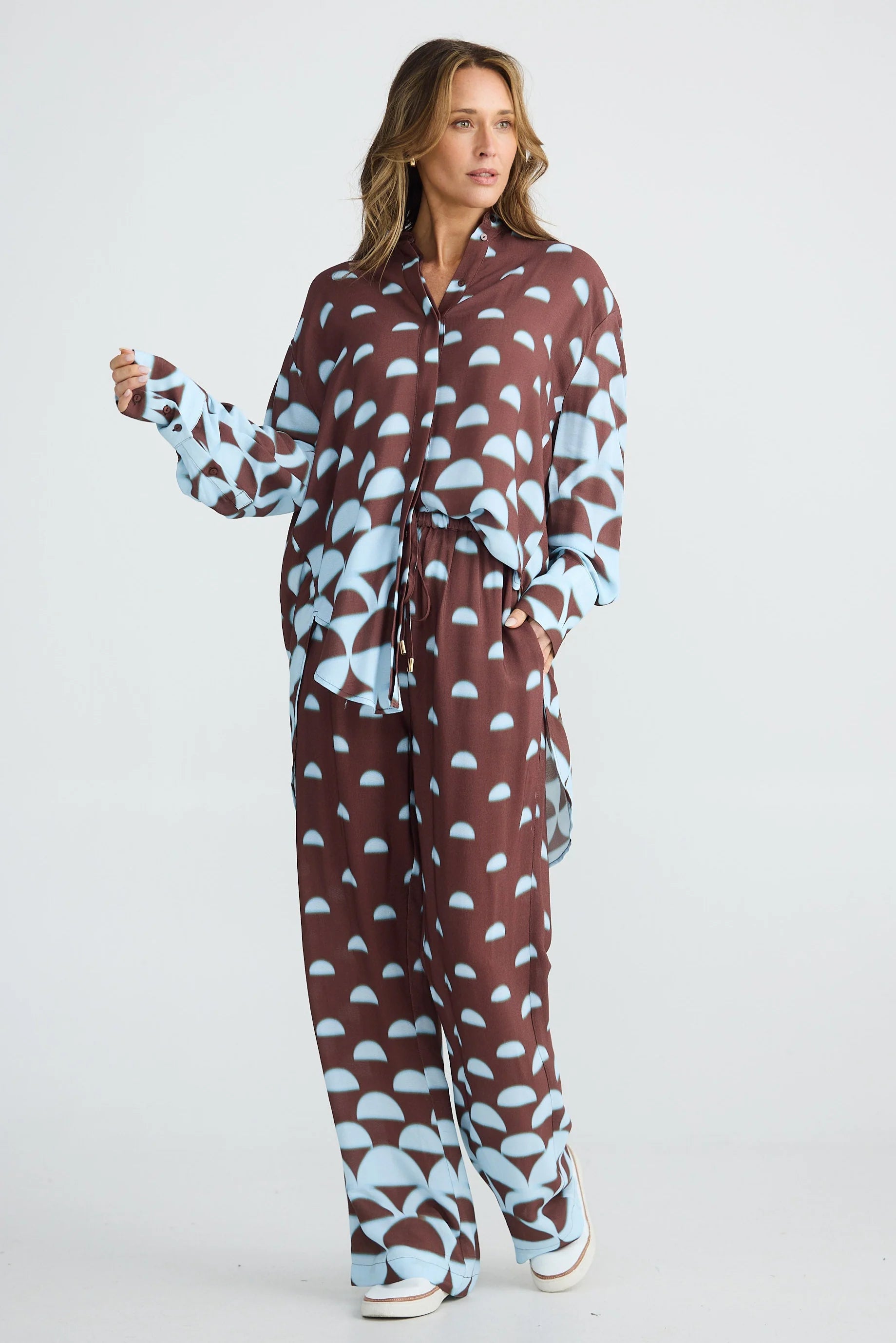 Collection of Brave and True Henley Shirt - Blue/Brown Geo in a gallery layout