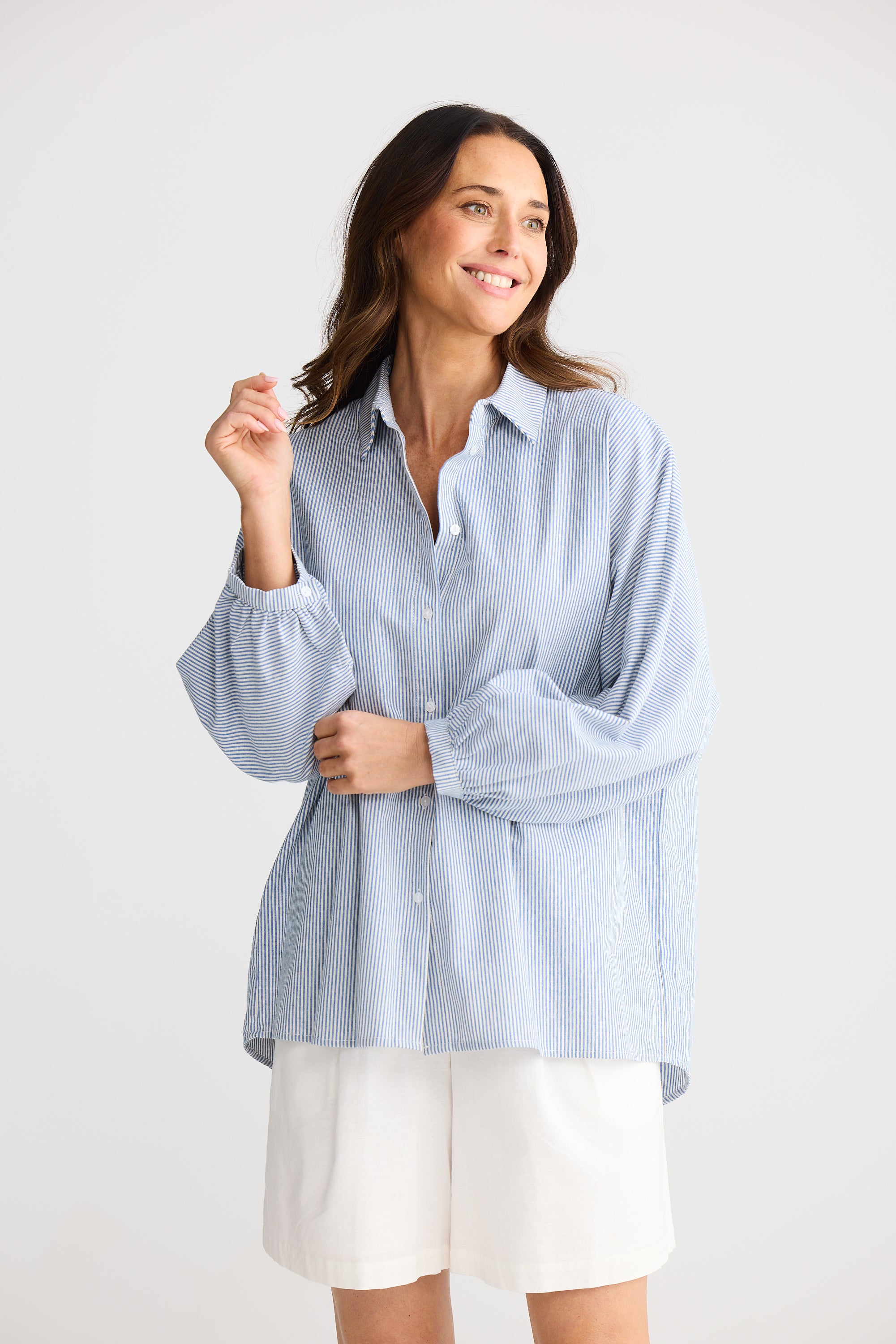 Collection of Brave and True Monty Shirt - Blue Pinstripe in a gallery layout