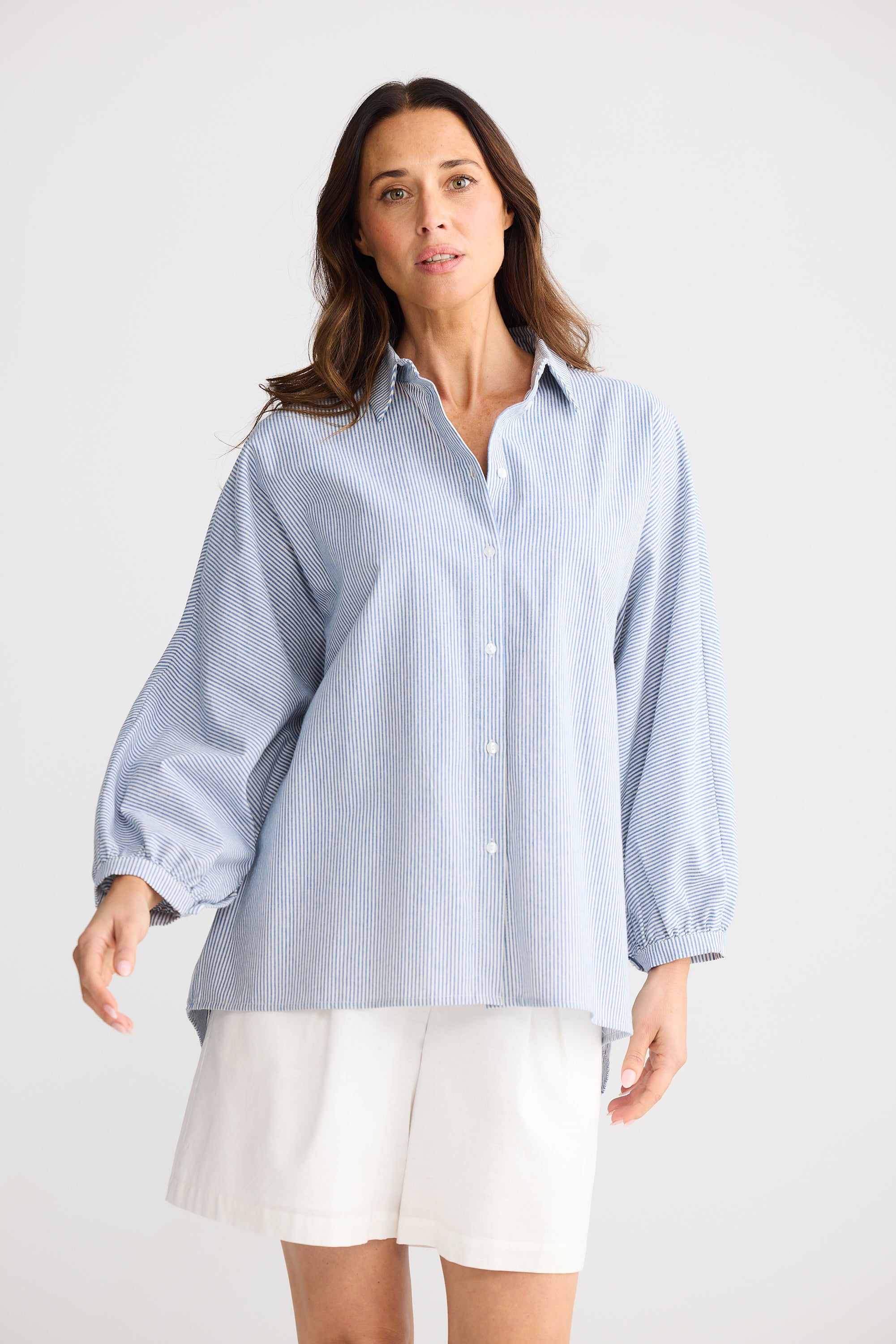 Collection of Brave and True Monty Shirt - Blue Pinstripe in a gallery layout