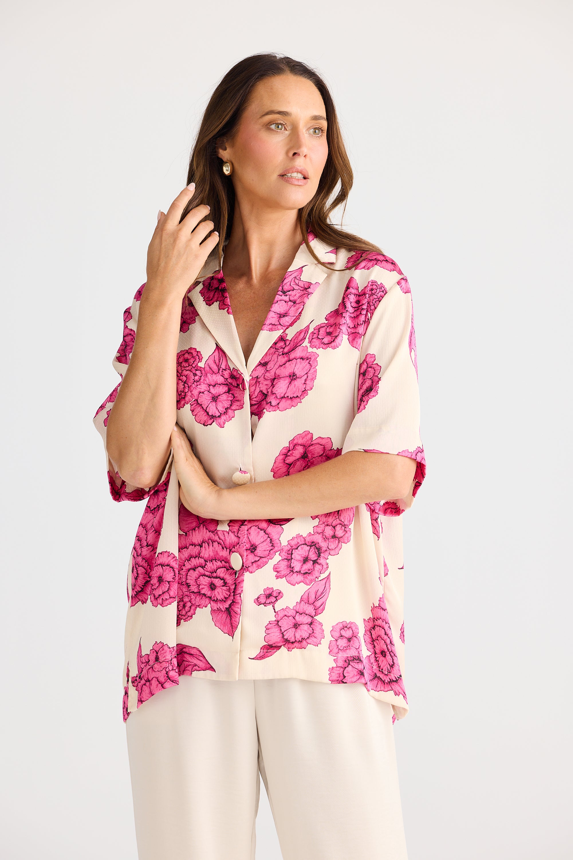 Collection of Brave and True Dana Shirt - Fushia Bloom in a gallery layout