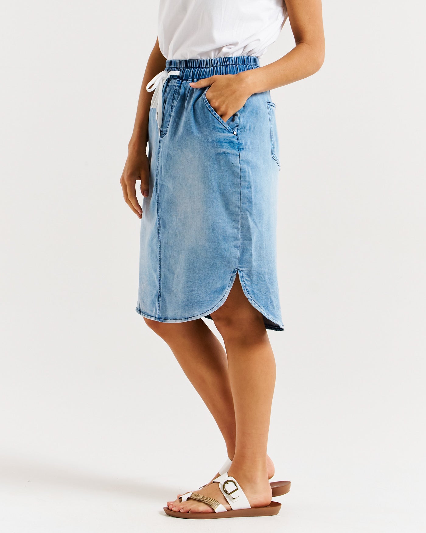 Collection of Betty Basics Alina Denim Skirt - Denim Blue in a gallery layout