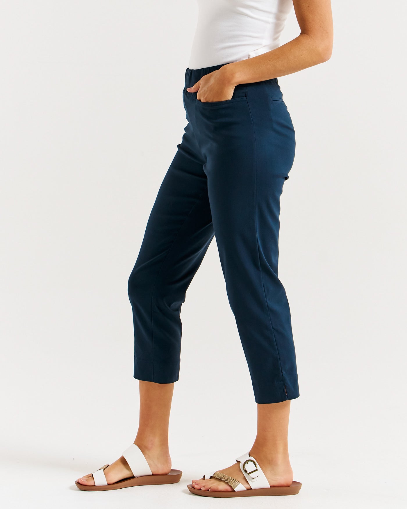 Collection of Betty Basics Crop Bengaline Pant - Navy in a gallery layout