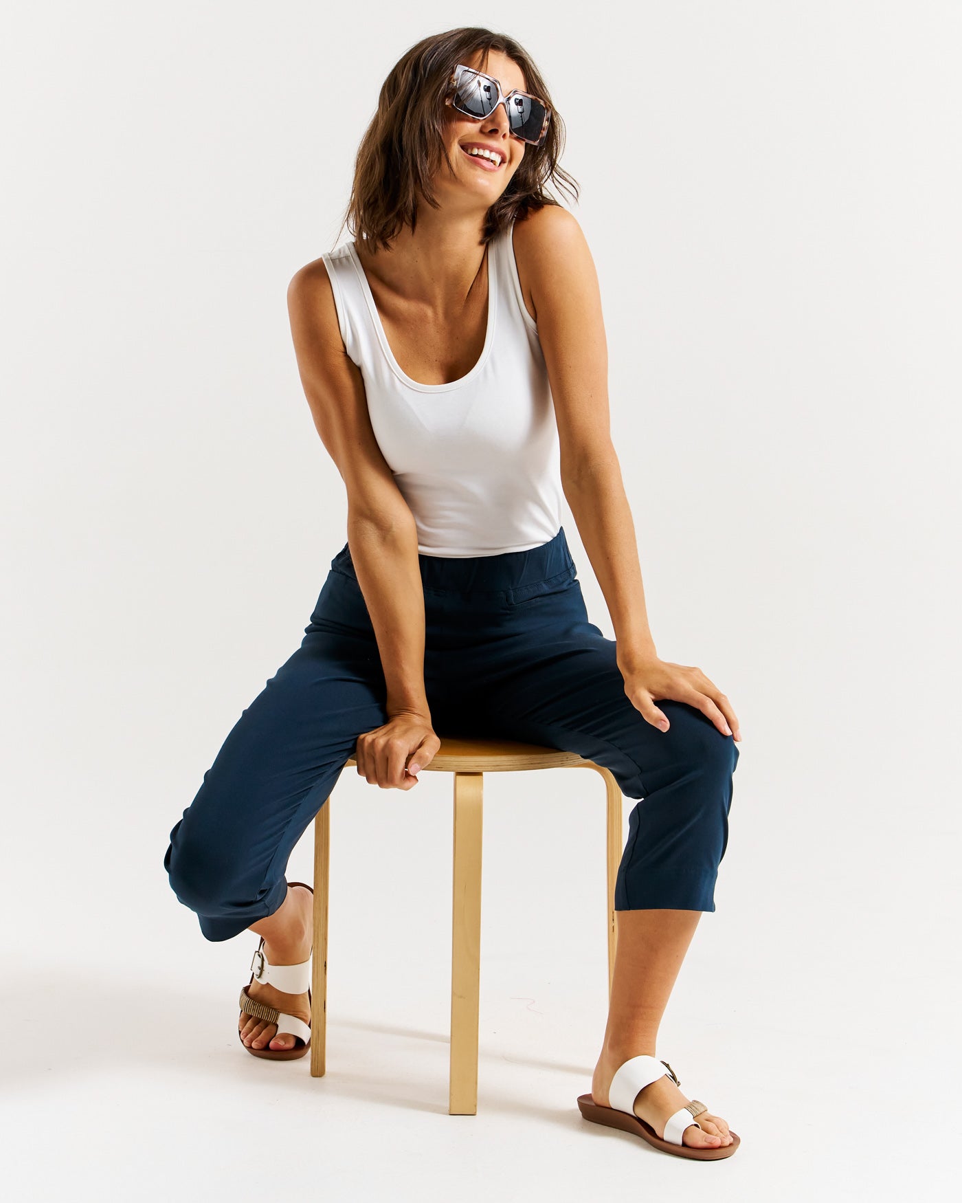 Collection of Betty Basics Crop Bengaline Pant - Navy in a gallery layout