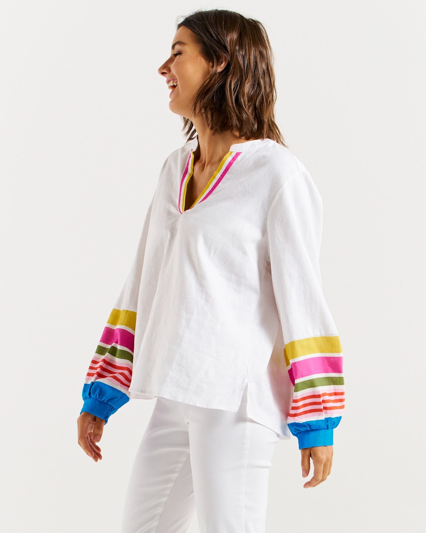 Collection of Betty Basics Blossom Blouse - White in a gallery layout