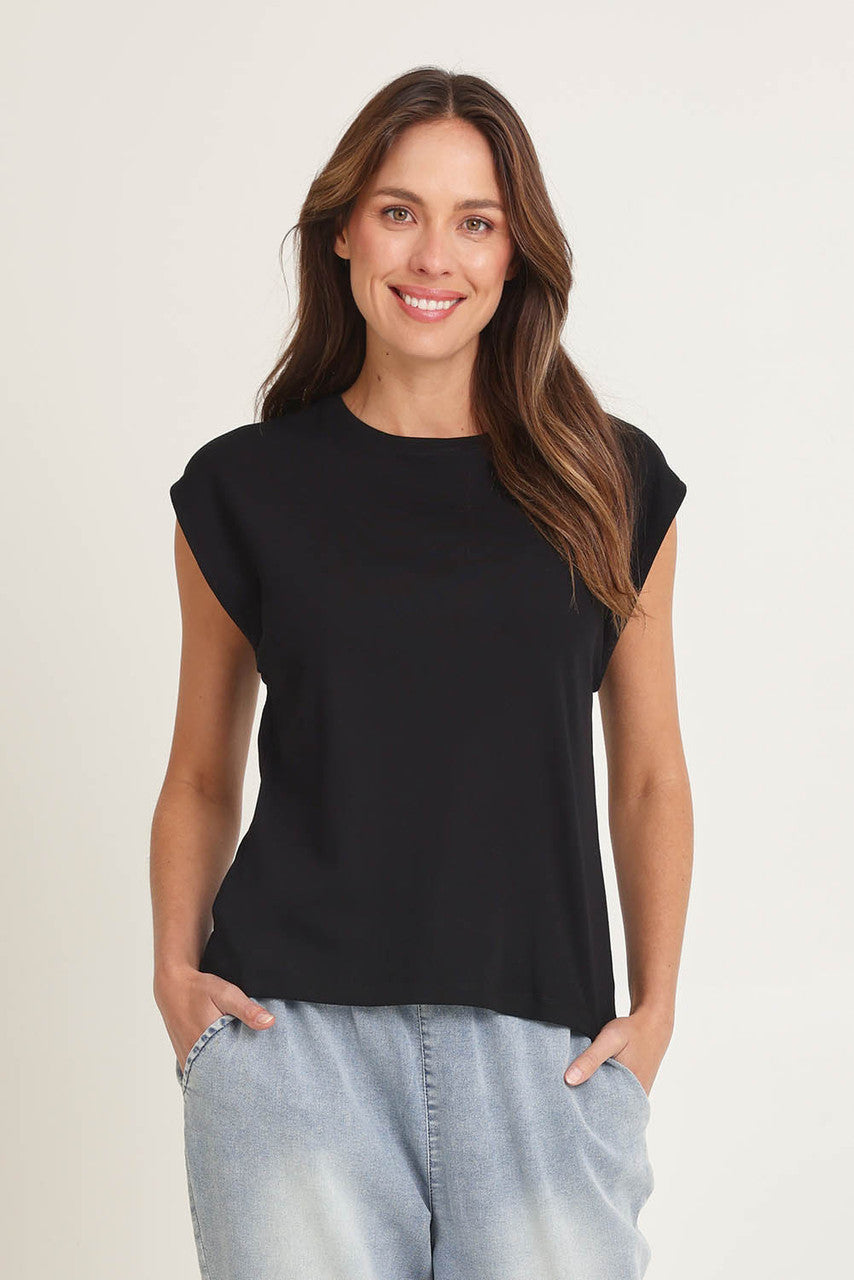 Betty Basic Cuff Rib Tee - Black