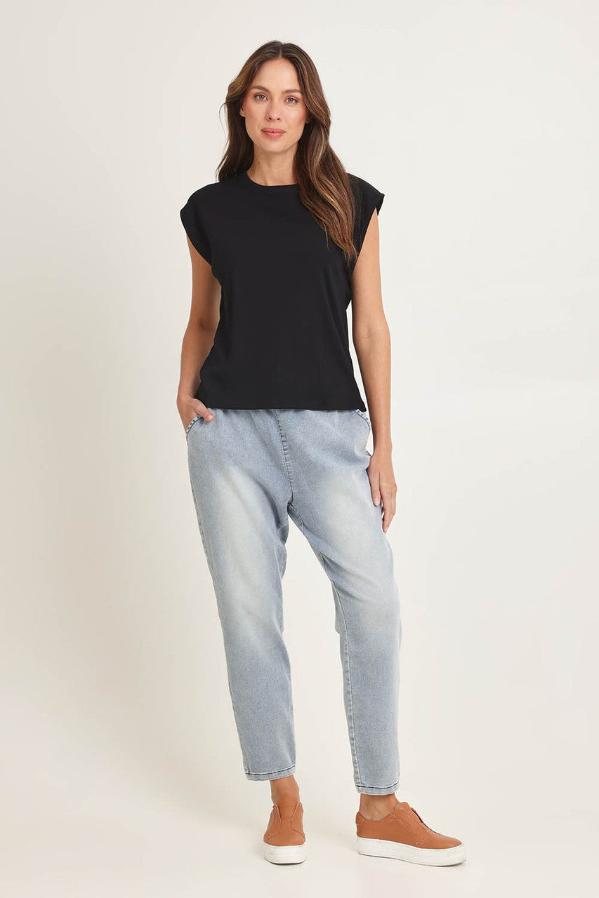 Betty Basic Cuff Rib Tee - Black