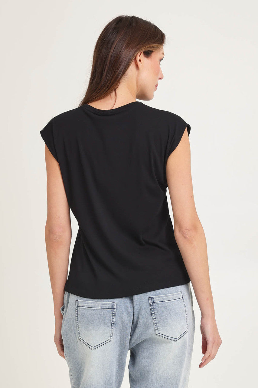 Collection of Betty Basic Cuff Rib Tee - Black in a gallery layout