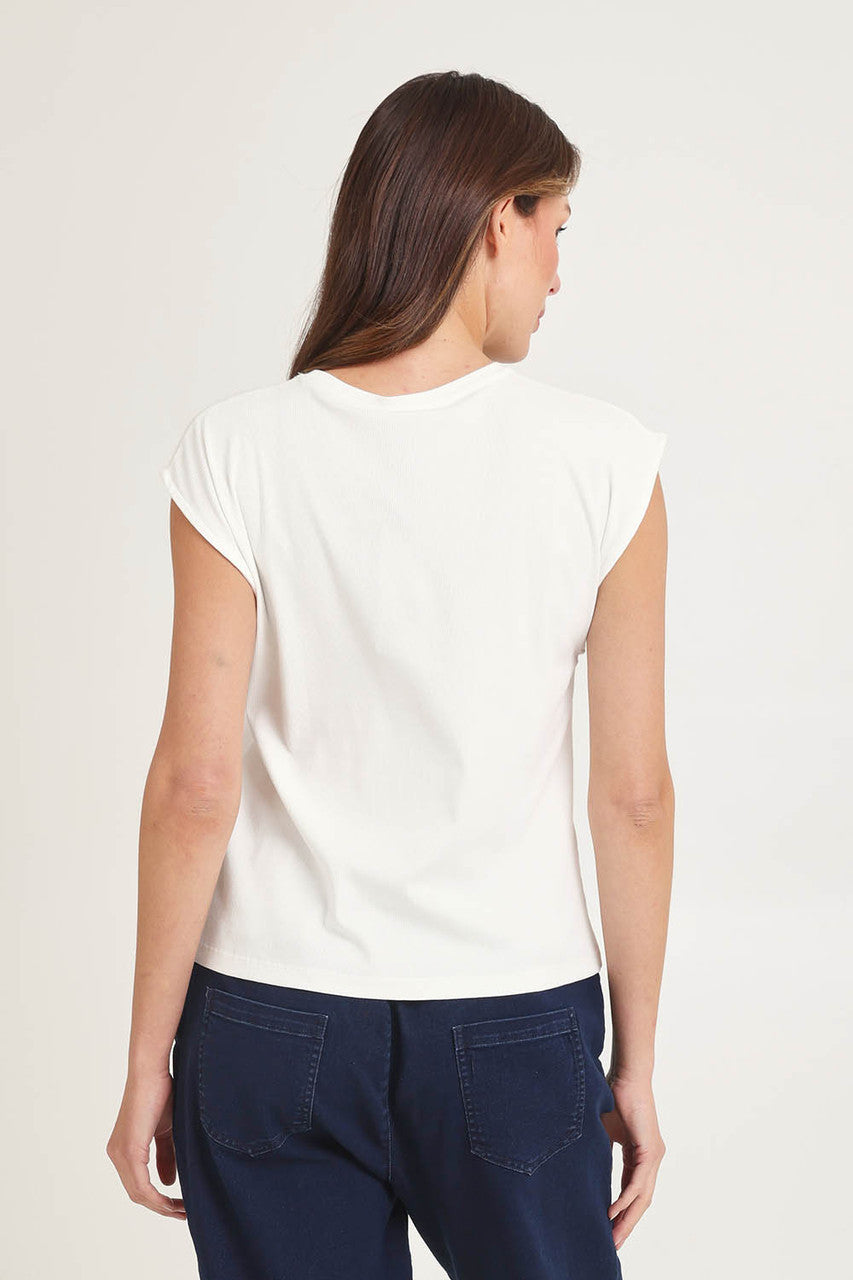 Betty Basic Cuff Rib Tee - White
