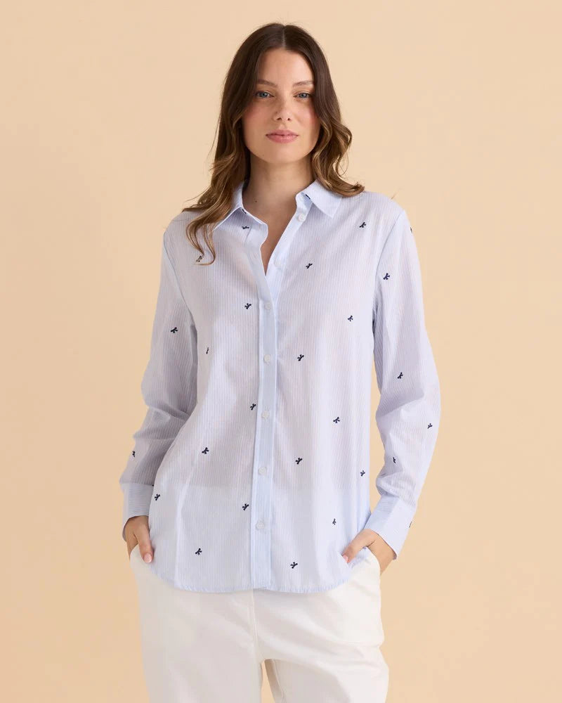 Betty Basic Reid Shirt - Blue Bow Stripe