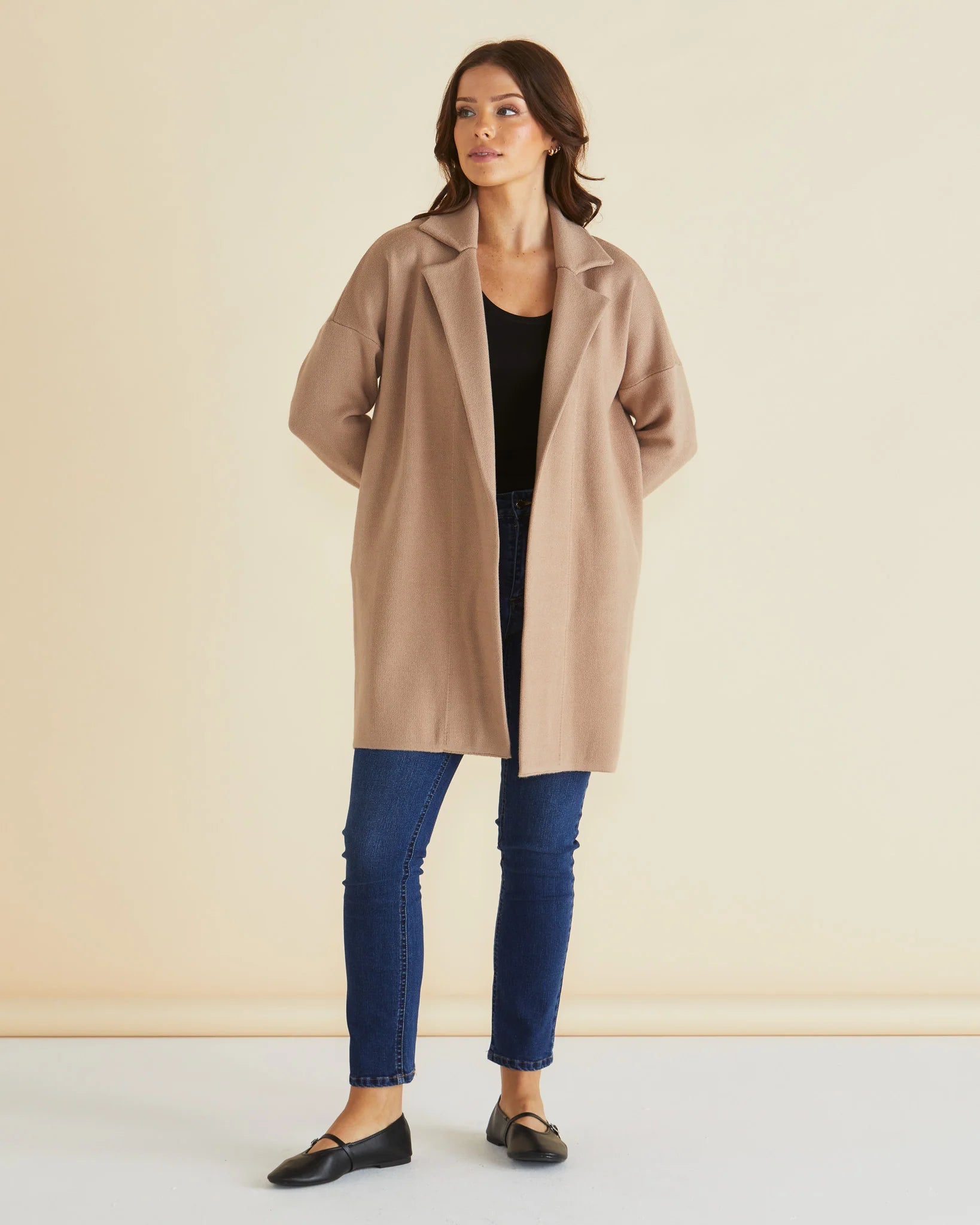 Collection of Betty Basic Bristol Coatigan - Sand in a gallery layout