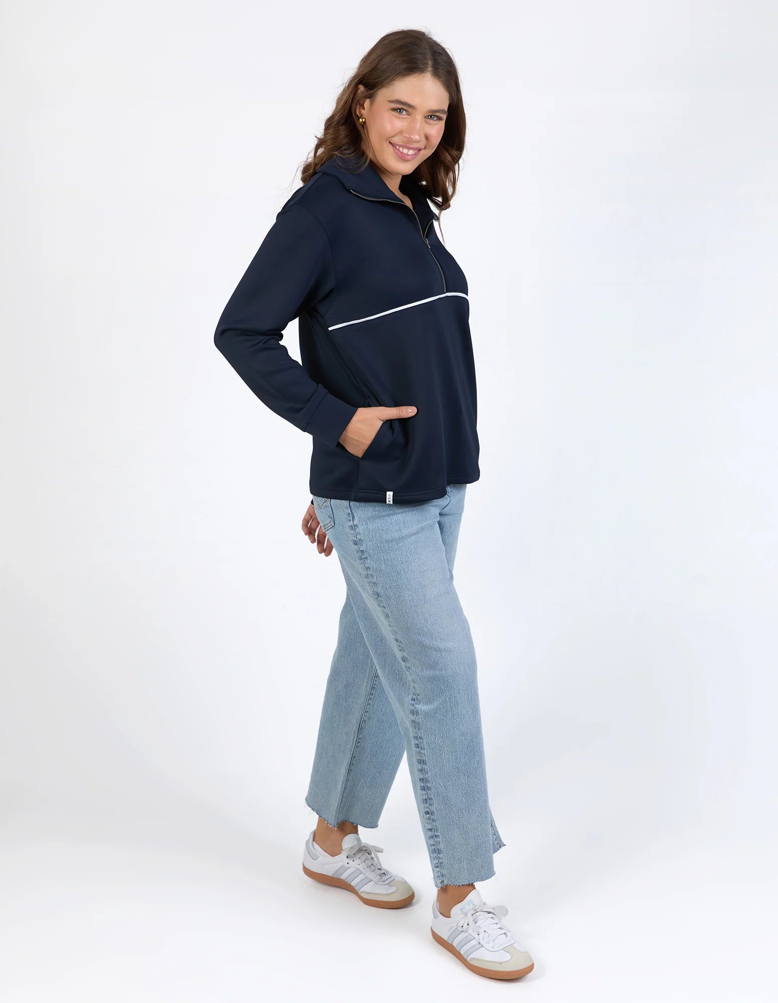 Collection of Elm Bonnie Half Zip Sweat - Navy in a gallery layout