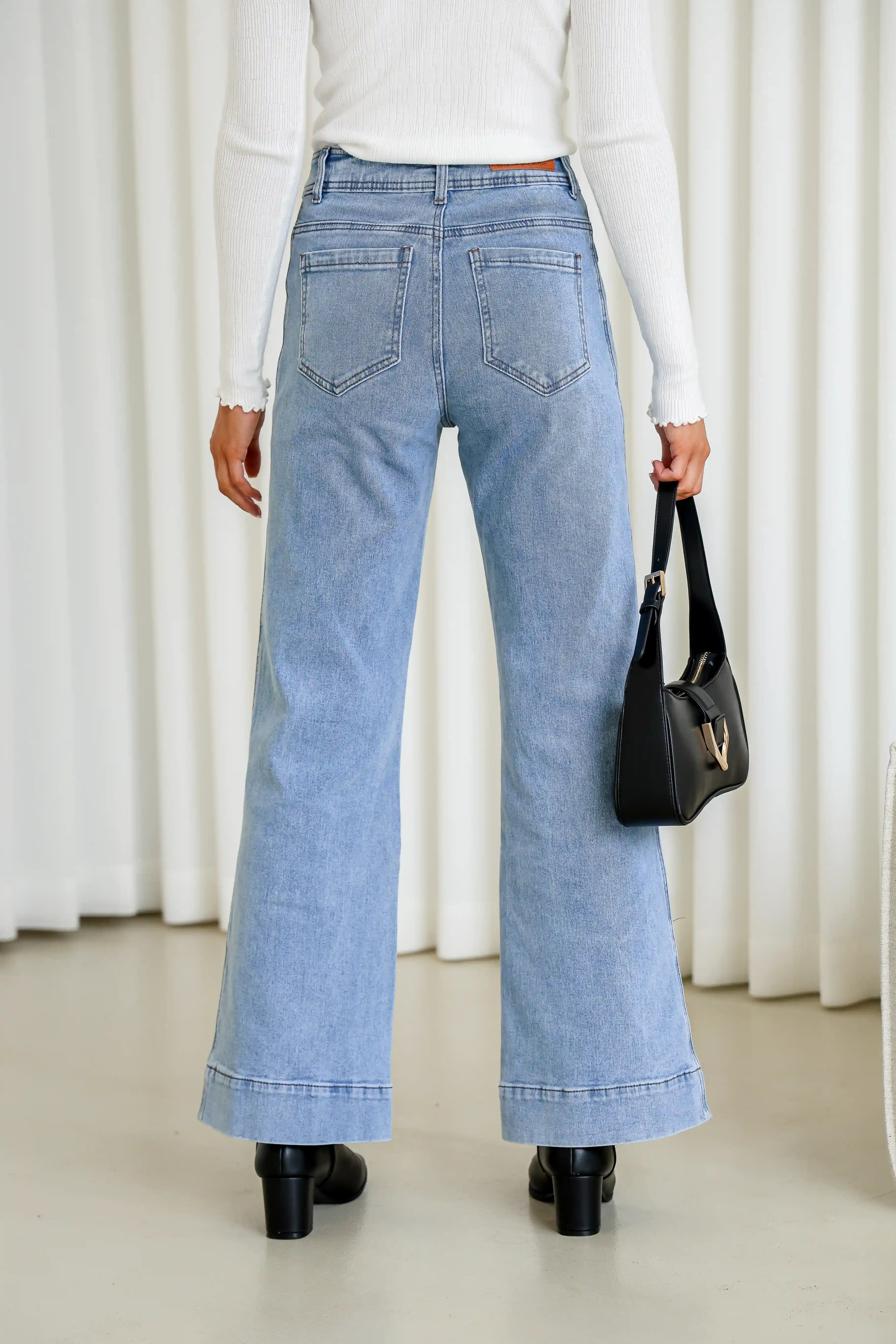 Collection of Country Denim Front Pocket Straight Leg Jean- Light Blue in a gallery layout