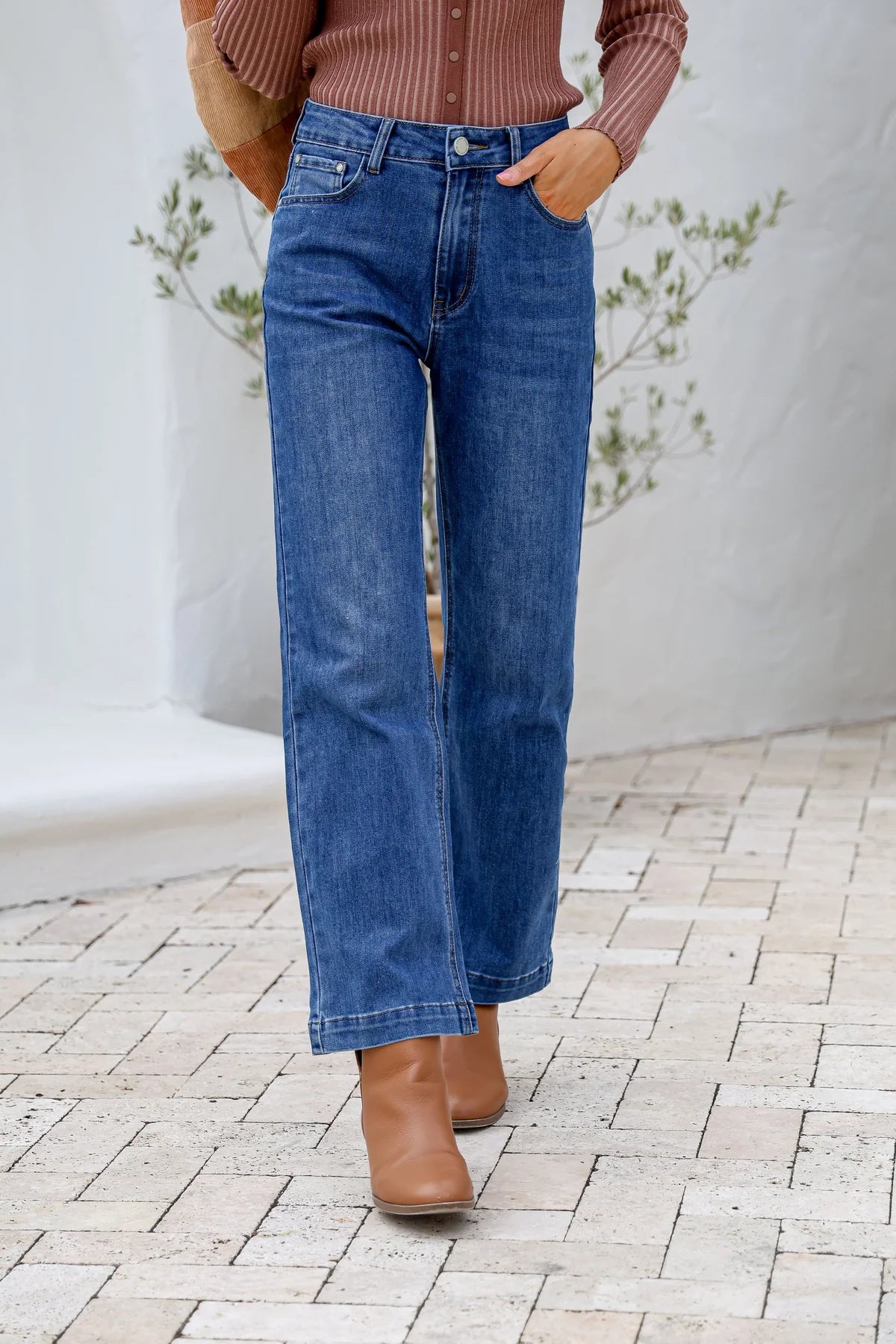 Collection of Country Denim Stretchy Straight Leg Jean - Dark Blue in a gallery layout