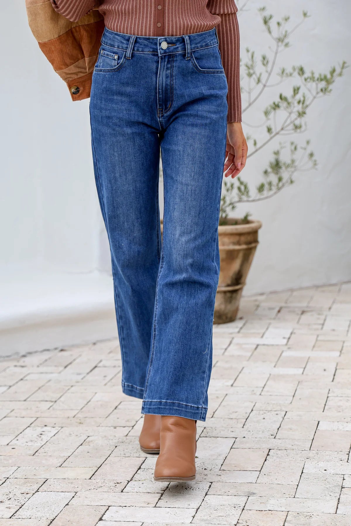 Collection of Country Denim Stretchy Straight Leg Jean - Dark Blue in a gallery layout