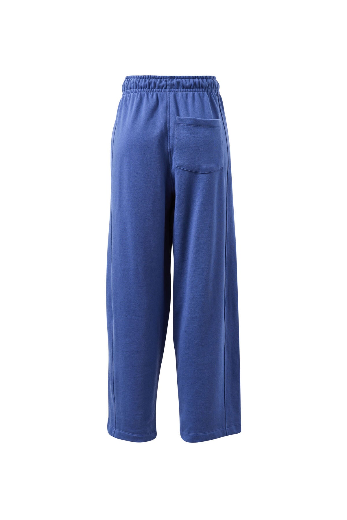 Image of Bsck of Blue pants with a drawstring on a white background