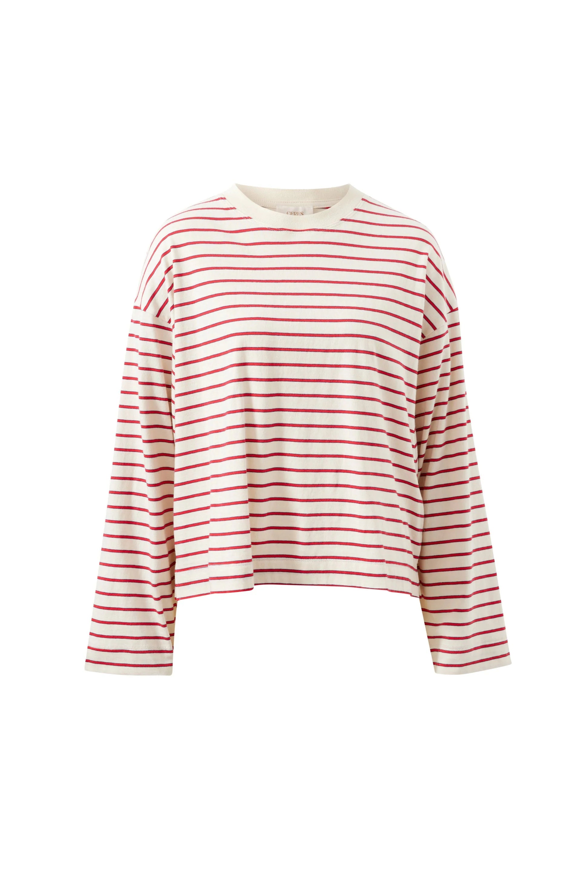 Image of Ceres Life pink and white striped long-sleeve crop top 