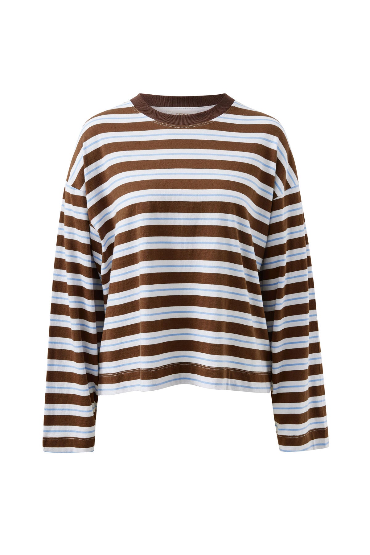 Image of Ceres Life Brown and white striped sweater on a white background
