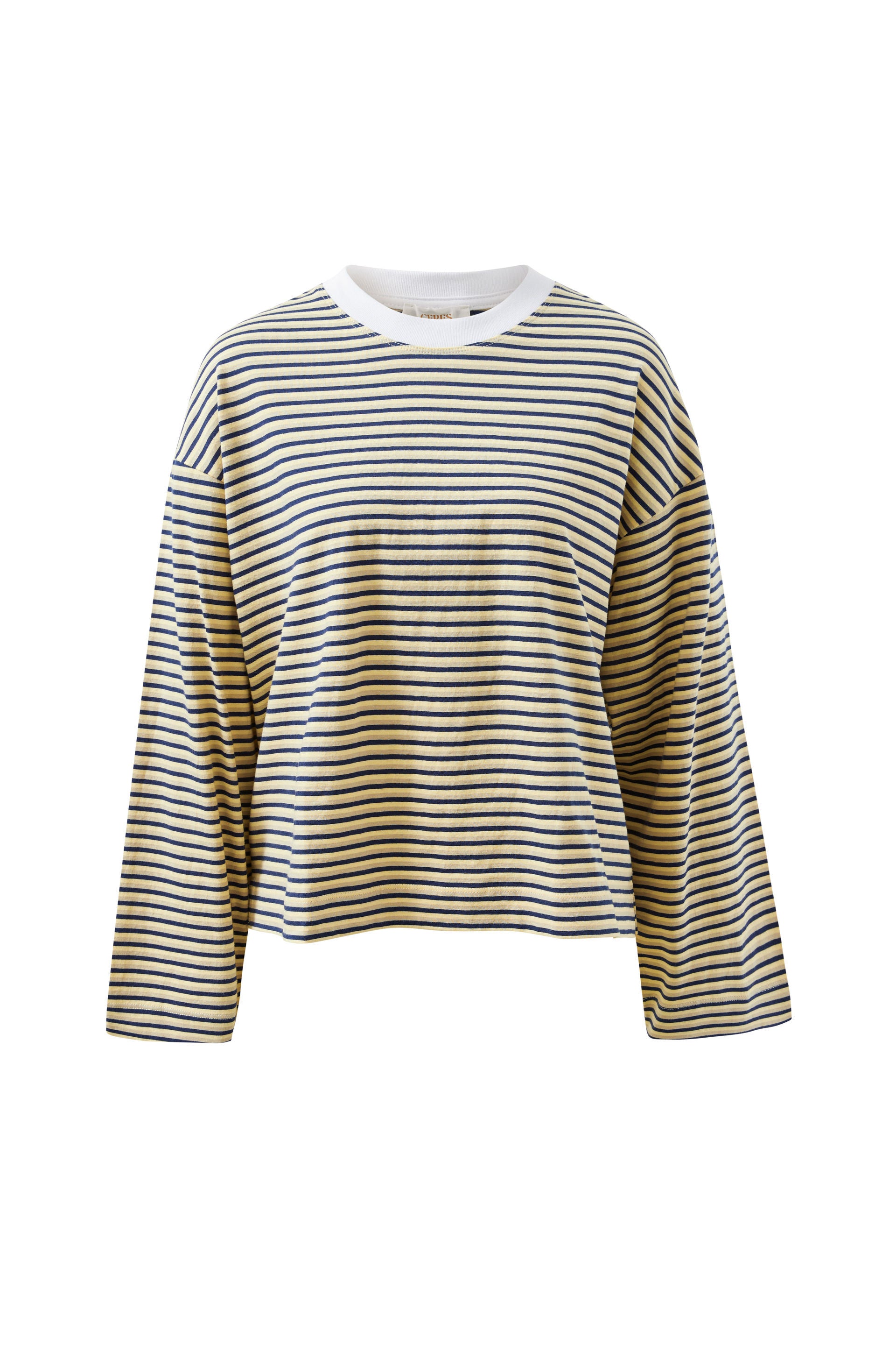 Image of Ceres Life Striped sweater with a white collar on a white background