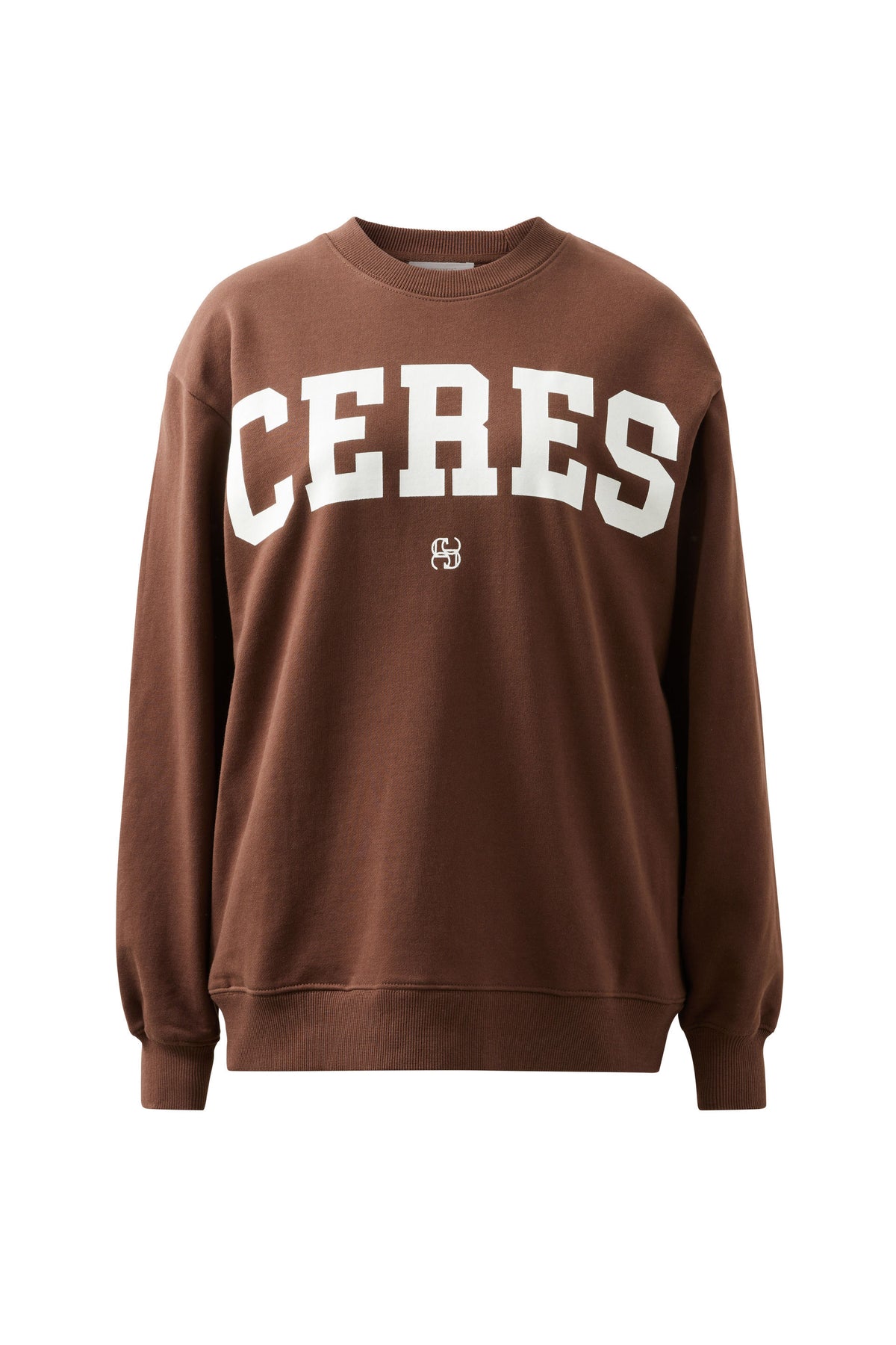 Ceres Life brown sweatshirt with 'CERES' printed on it against a white background