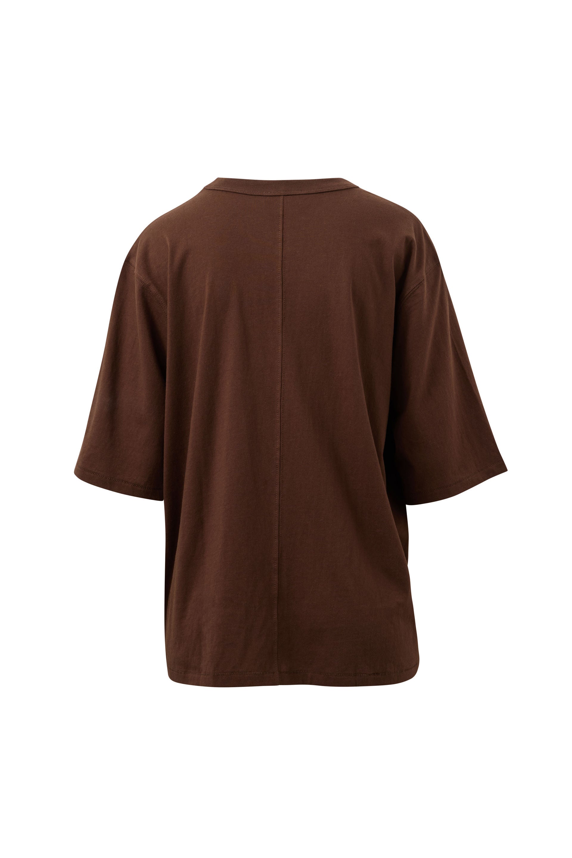 Image of A Ceres Life brown short-sleeve t-shirt shown from the back, featuring a central seam and a crew neck, displayed on a solid white background.