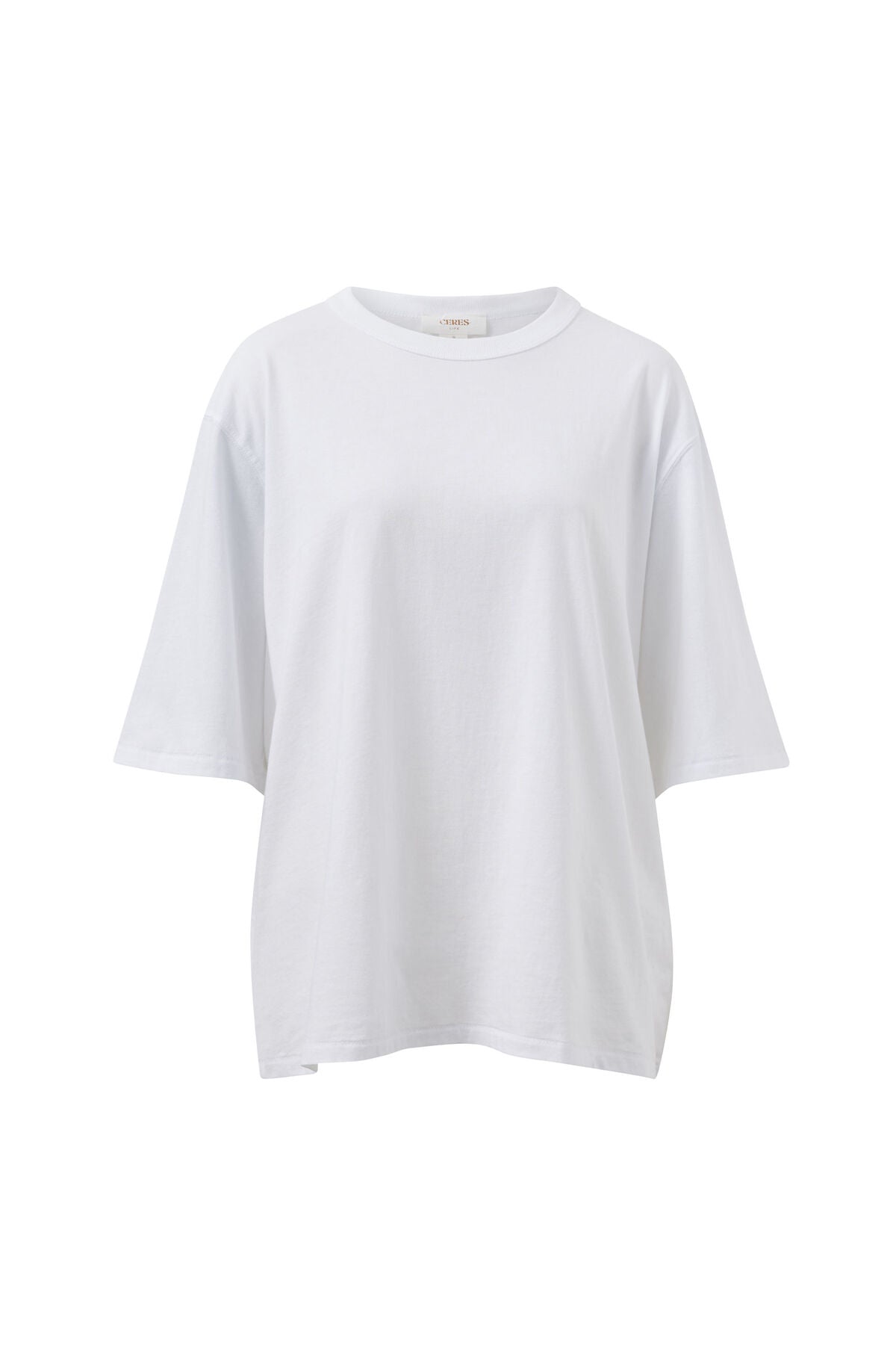 Ceres Life white short-sleeve crewneck t-shirt displayed on a clean white background