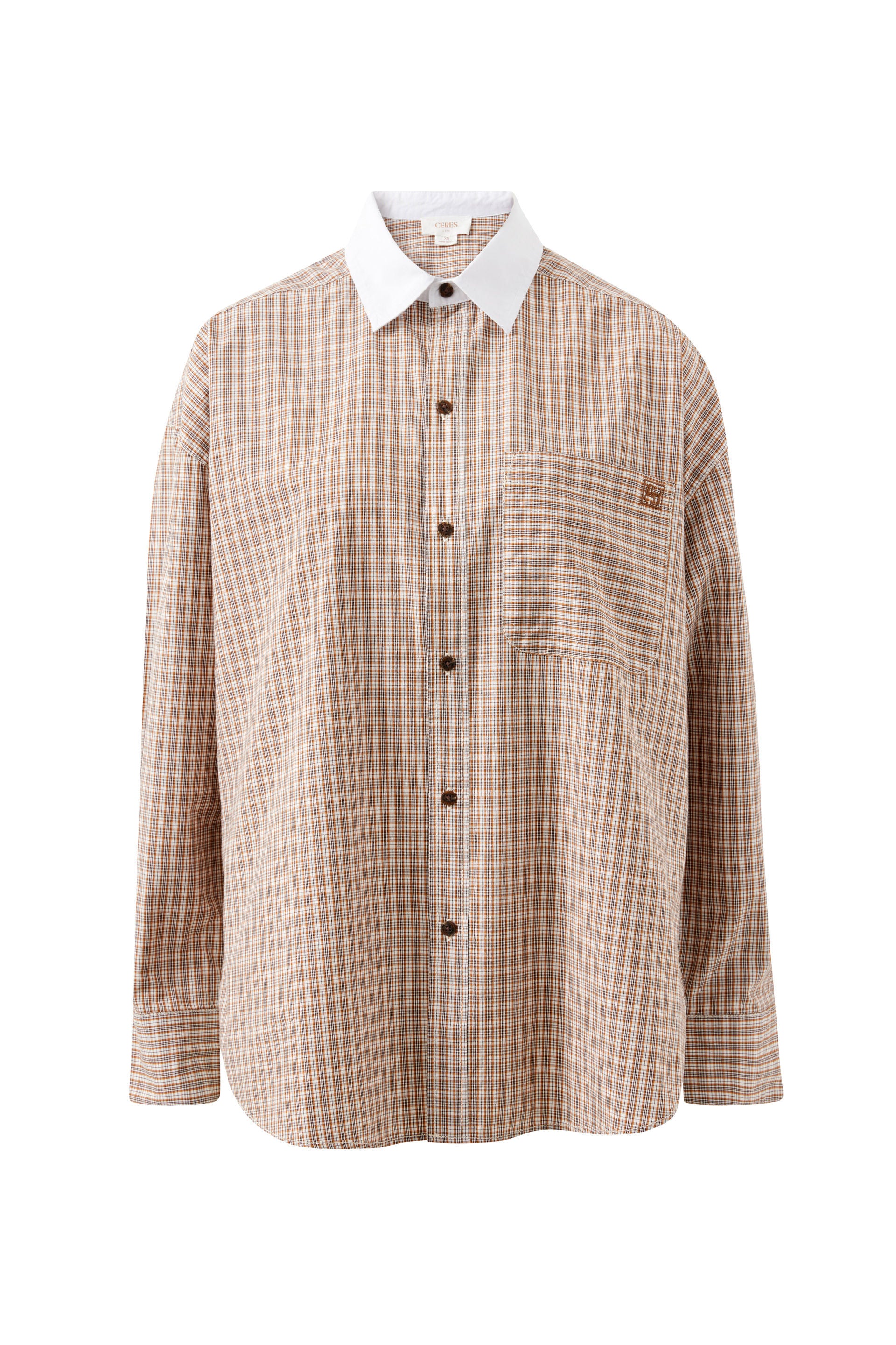 Image of Ceres Life Checkered shirt with a white collar on a white background