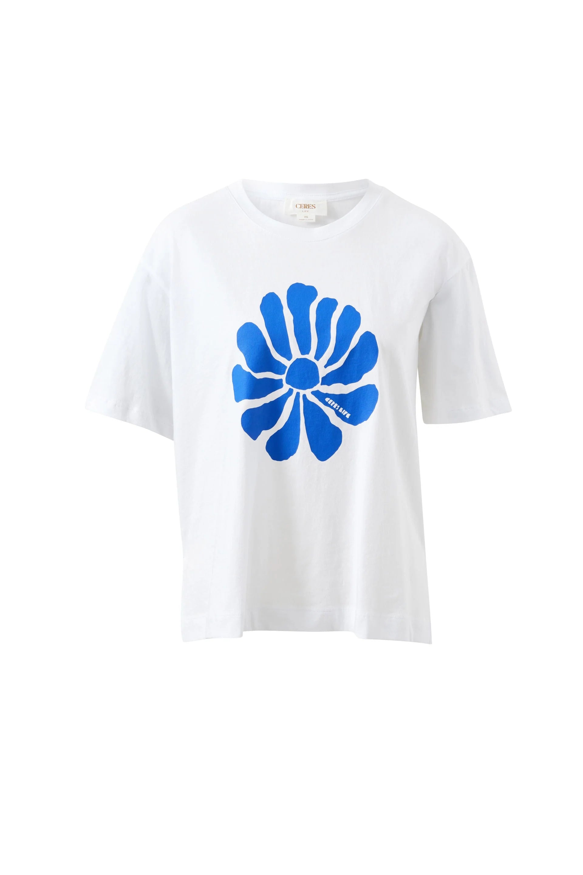 Image of Ceres Life, white tshirt with a feature flower 