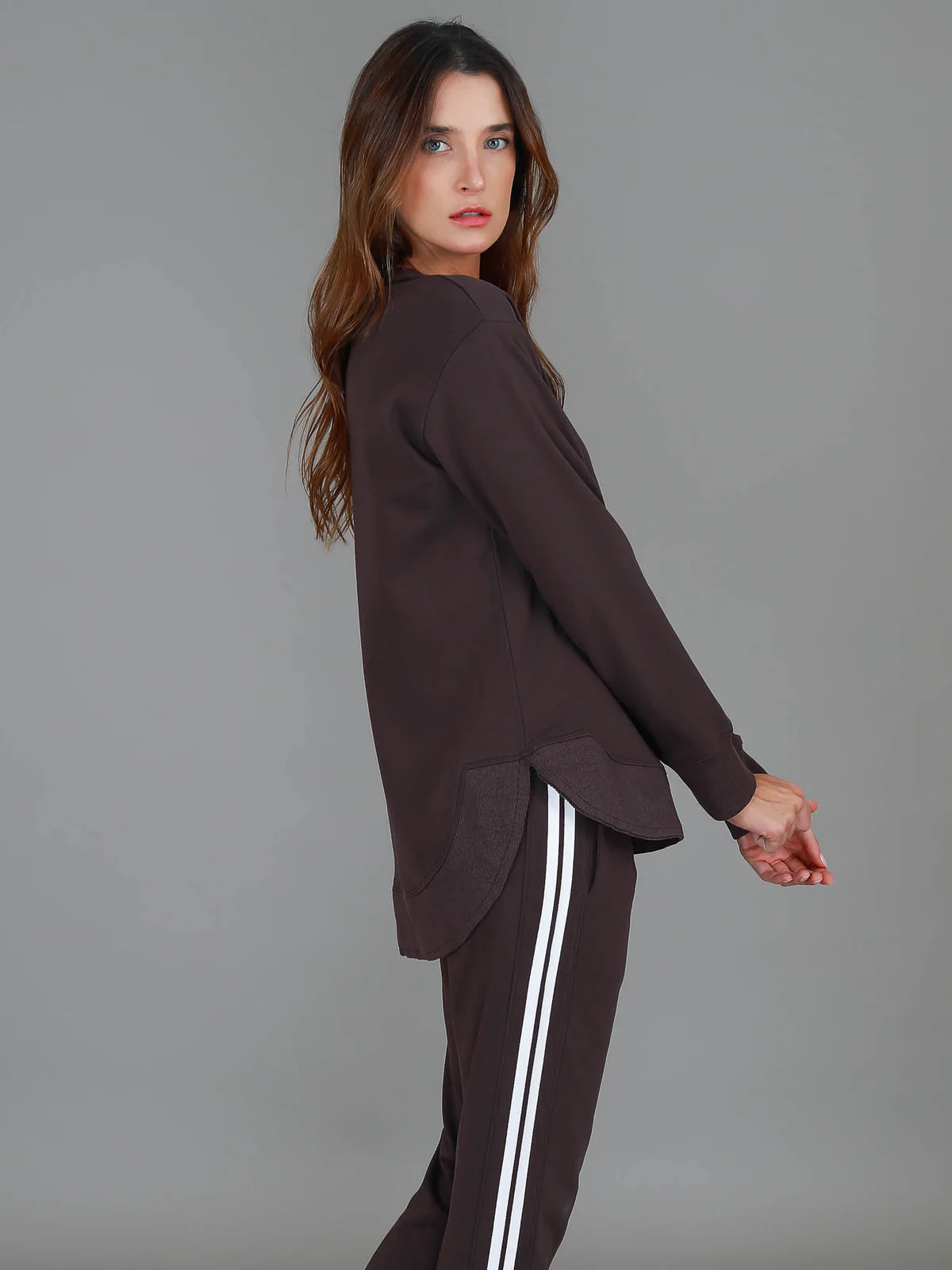 Collection of 3rd Story Charlette Curved Hem Sweater - Truffle in a gallery layout