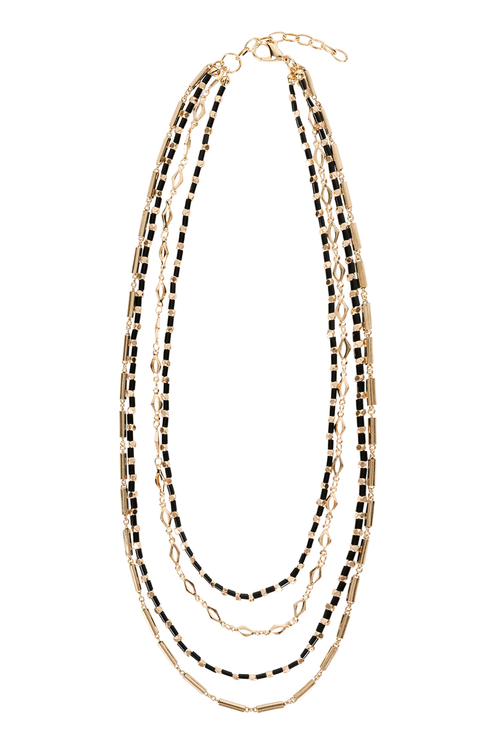 Image of Eb & Ive Layered necklace with gold and black beads on a white background