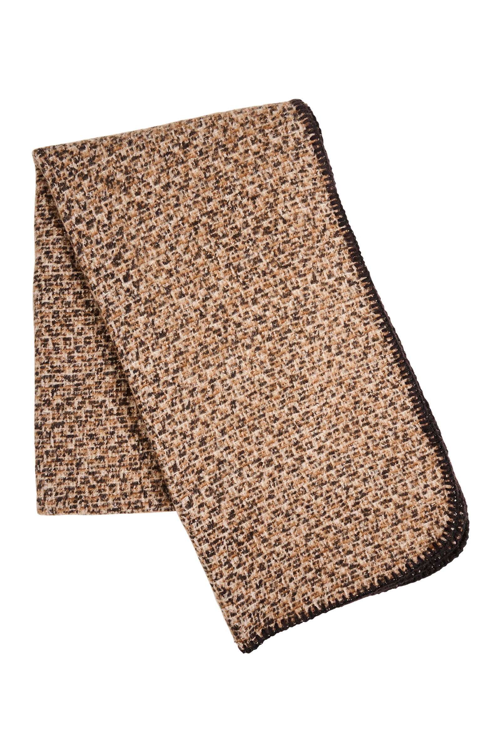 Eb & Ive Folded brown and black patterned scarf on a white background