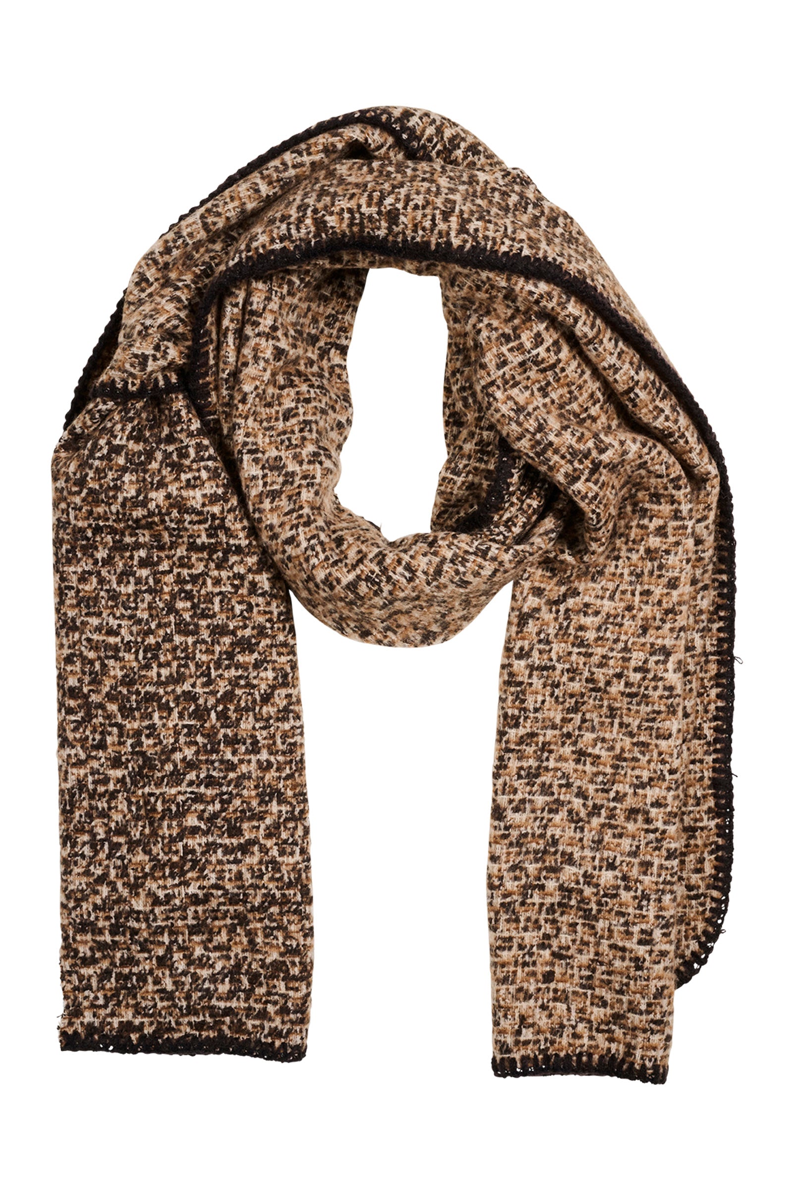 Eb & Ive Textured scarf with black and brown pattern on a white background