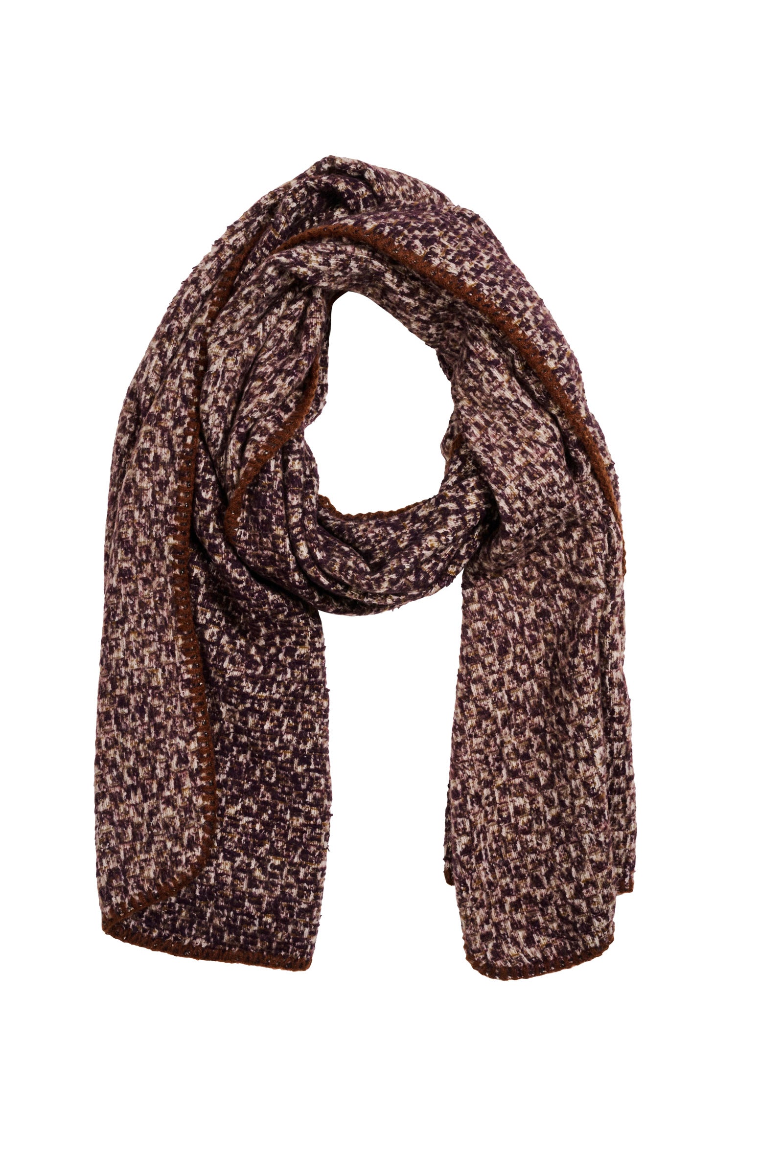Image of Eb & Ive Brown patterned scarf on a white background