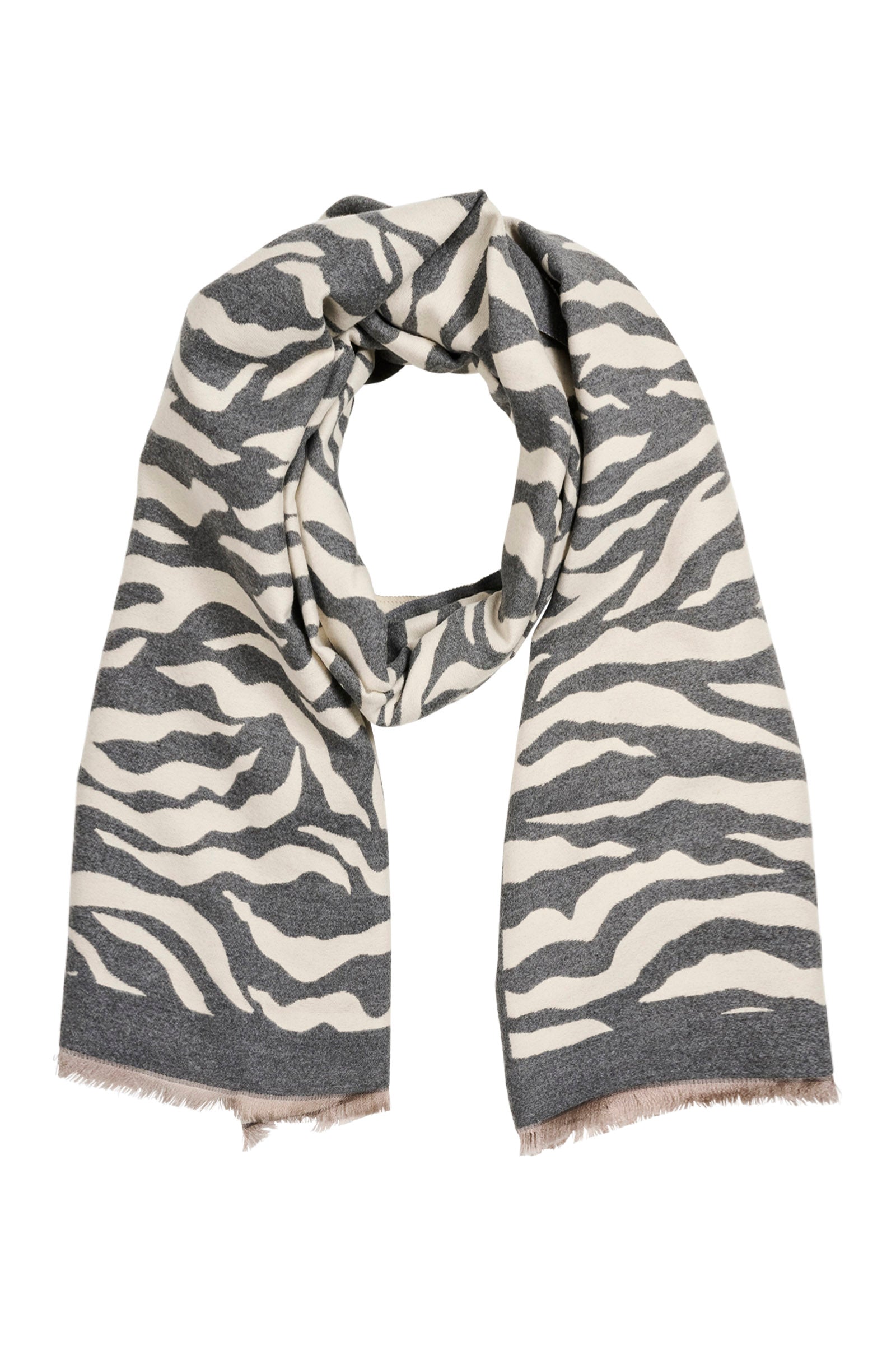 Image of Eb & Ive Zebra patterned scarf on a white background