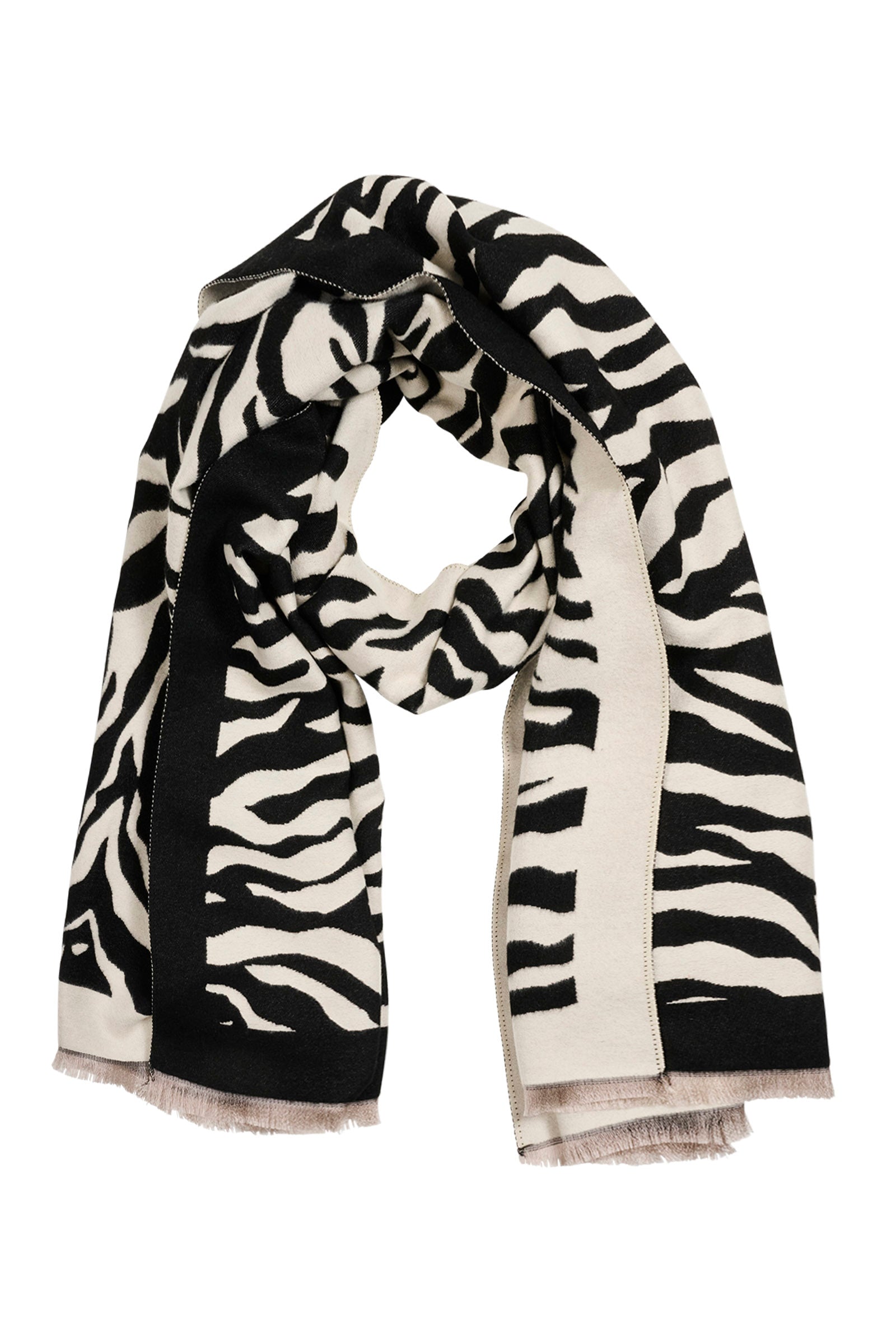 Eb & Ive Zebra patterned scarf on a white background