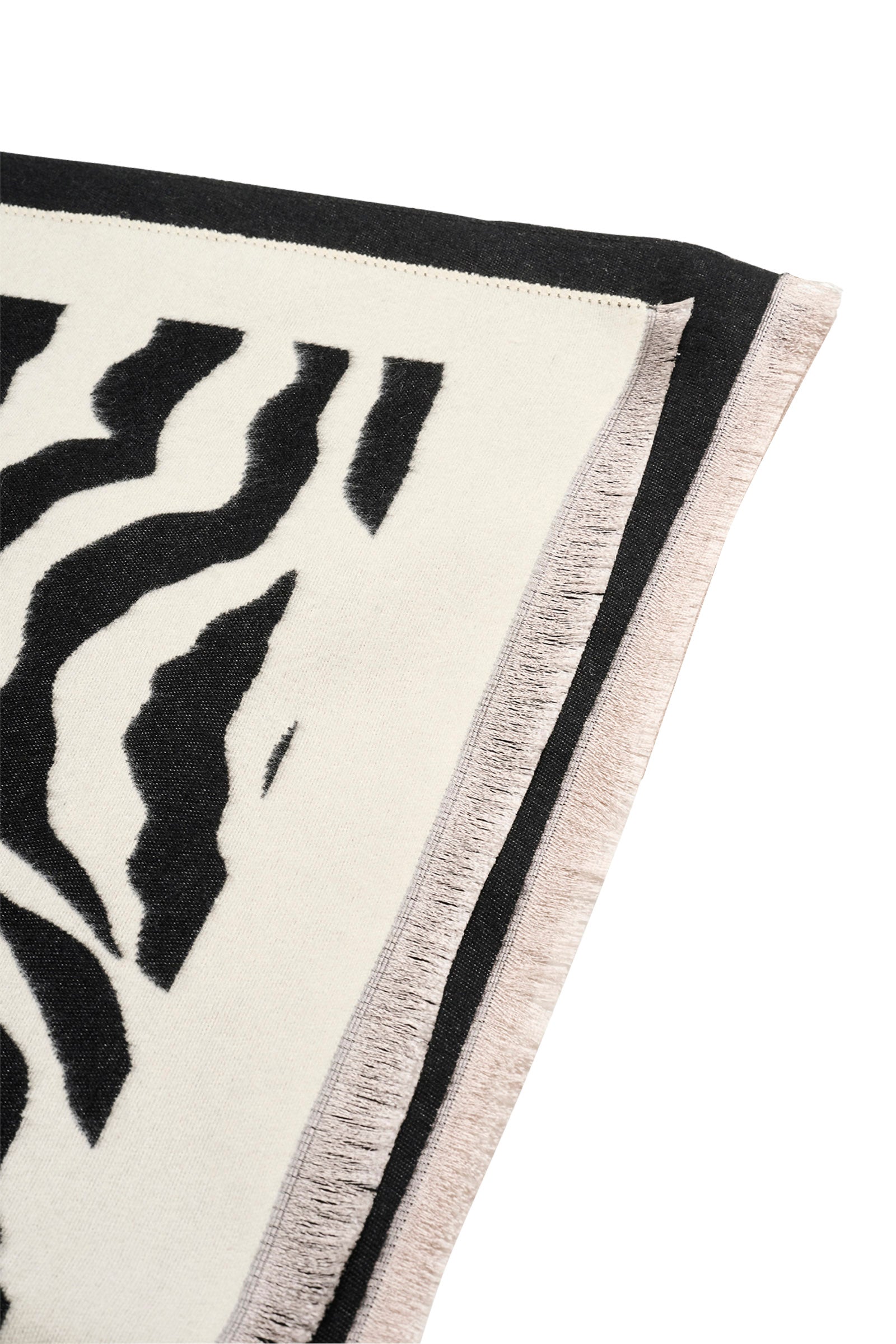 Eb & Ive Scarf with zebra pattern and black border on a white background