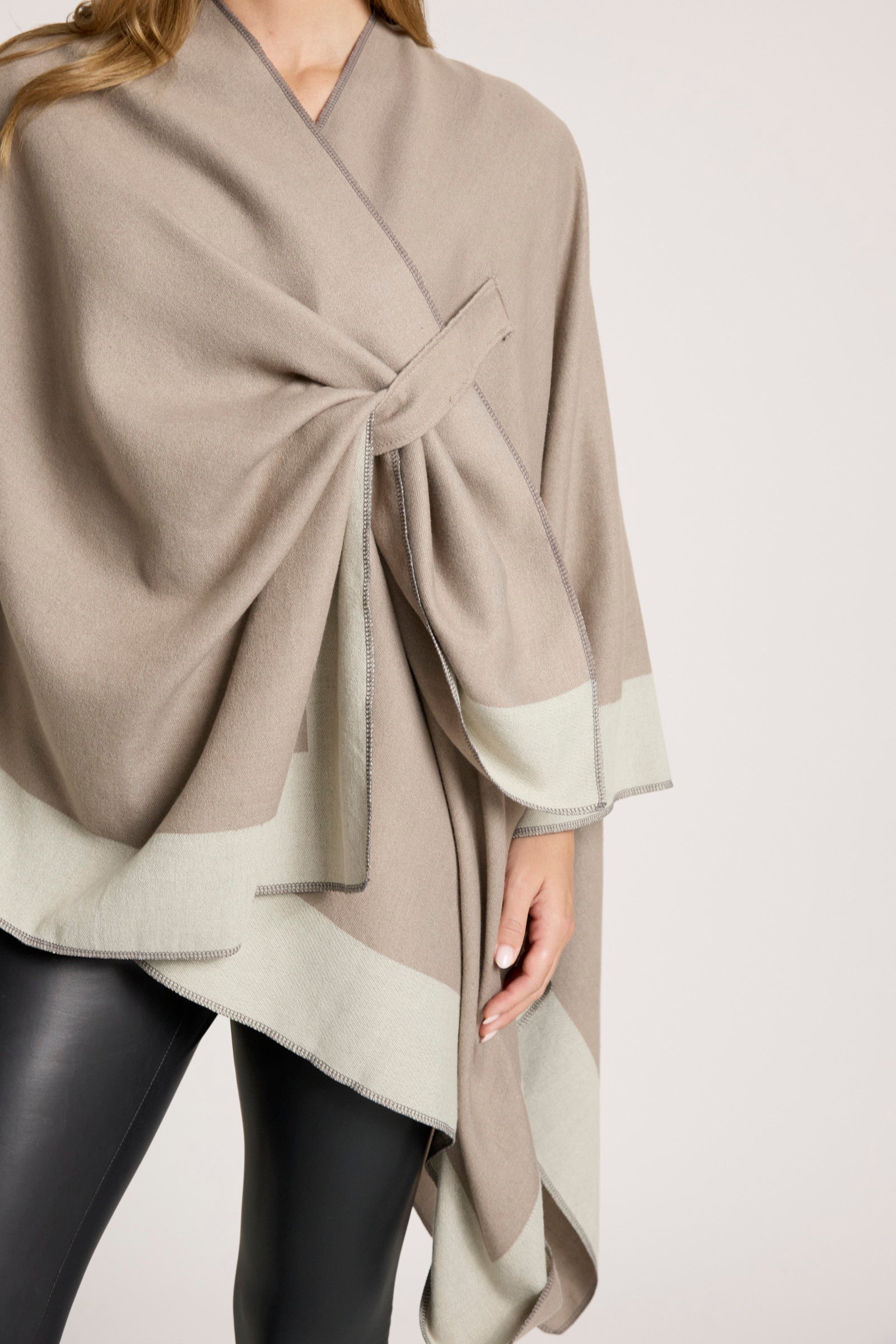 Eb and Ive Beige wrap with a knot detail on a white background