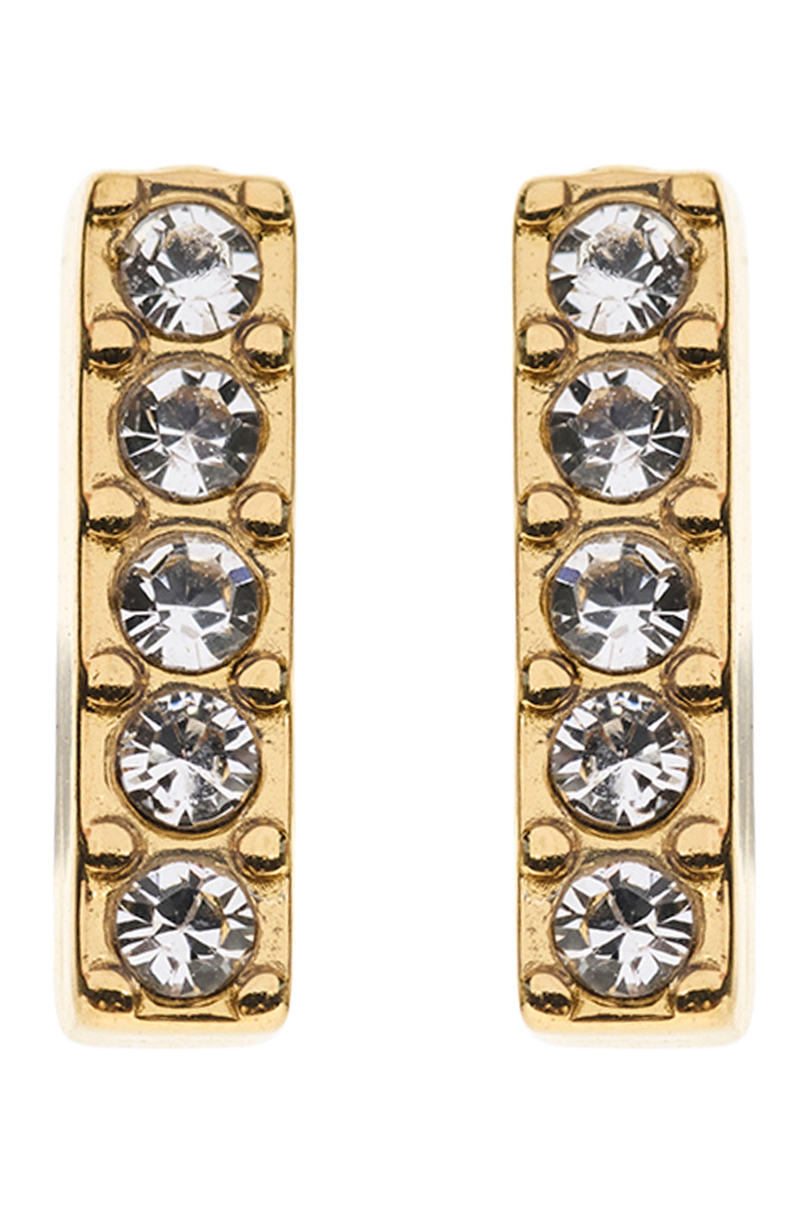 Image of Eb & Ive Gold hoop earrings with clear gemstones on a white background