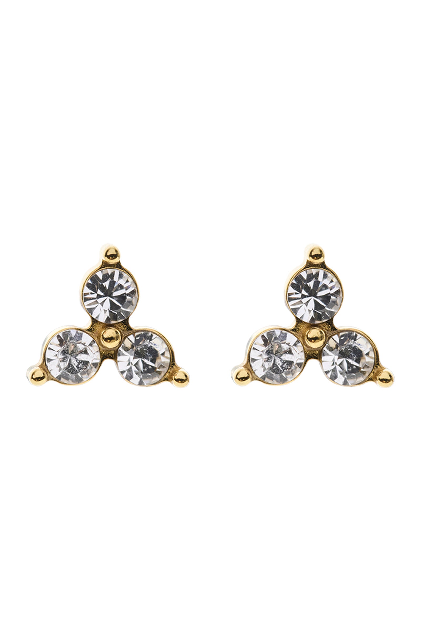 Image of Eb & Ive Gold and crystal trident-shaped earrings on a white background
