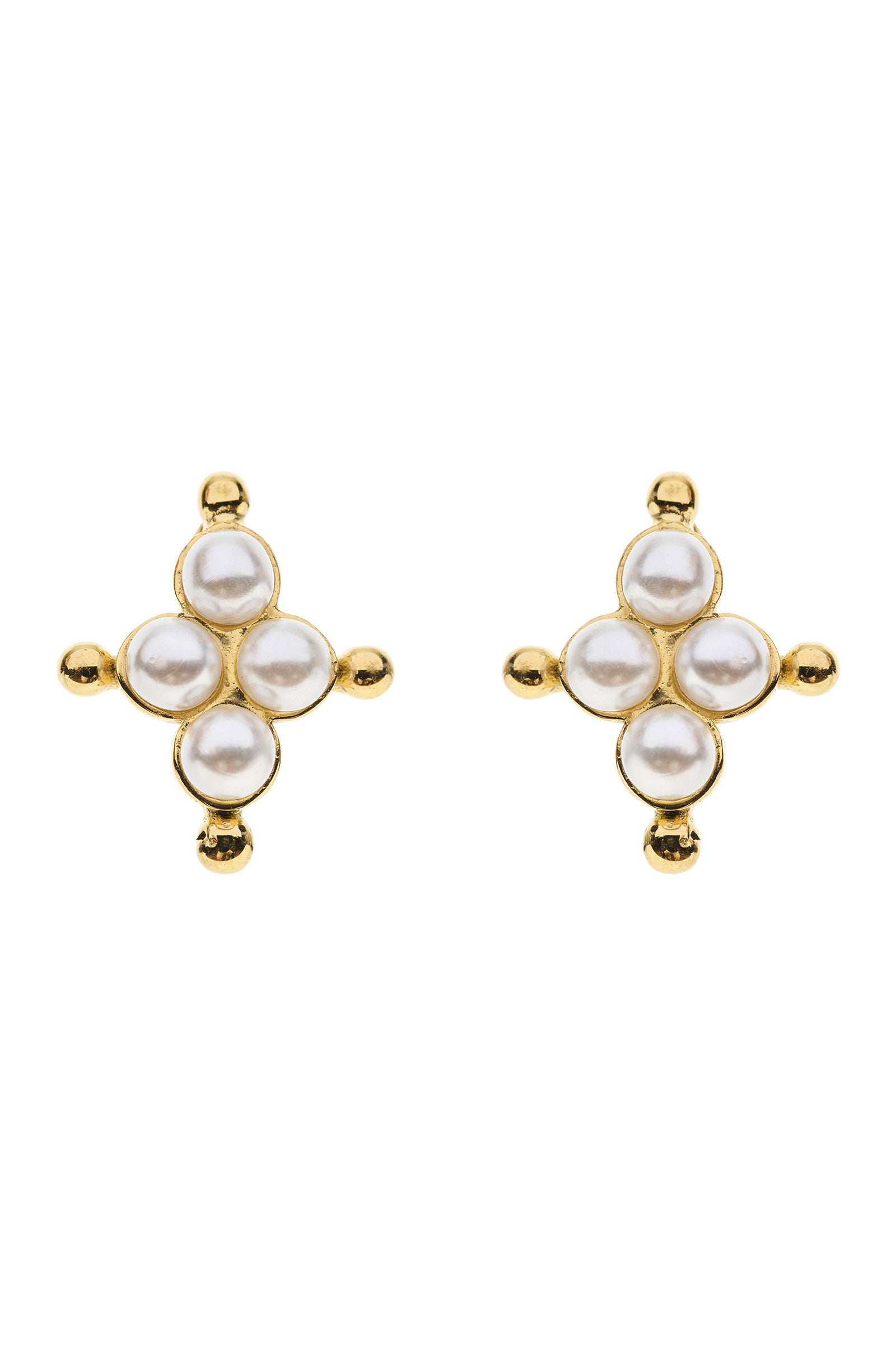 Image of Eb & Ive Pair of gold earrings with pearl-like stones on a white background