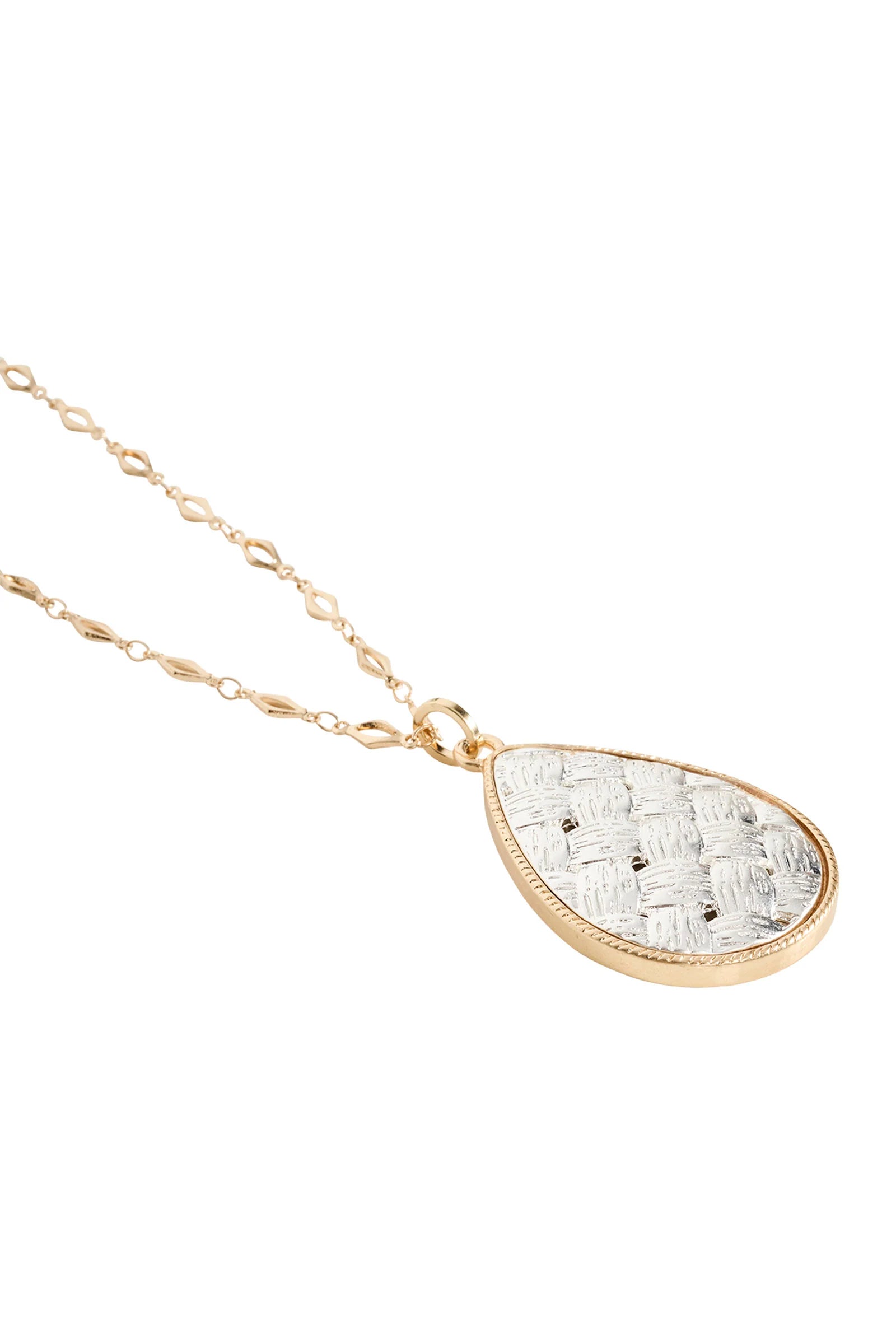 Eb & Ive Gold necklace with a teardrop-shaped diamond pendant on a white background