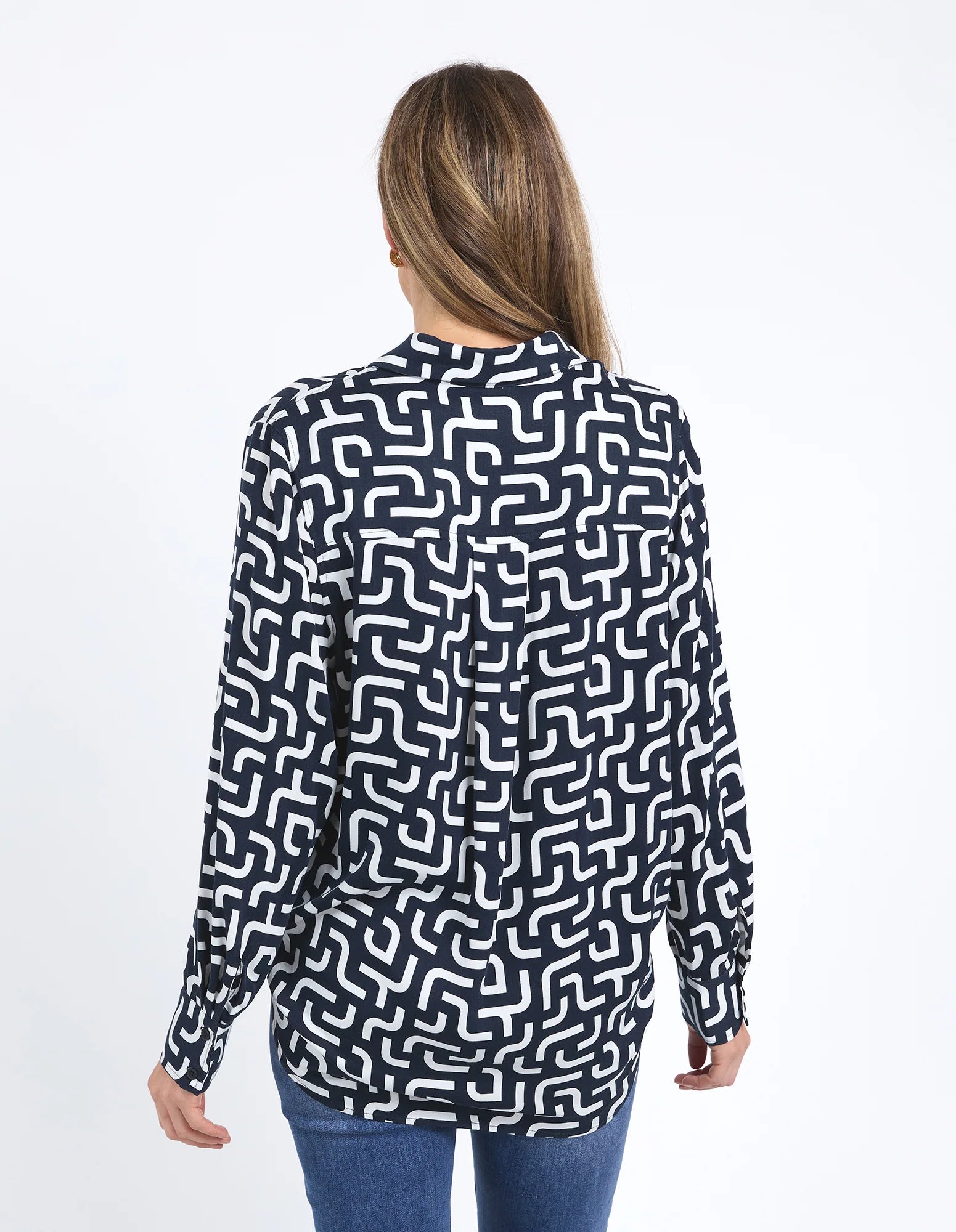 Collection of Elm Gemma Geo Shirt - Navy in a gallery layout